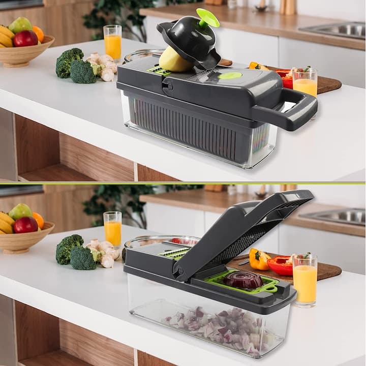 Set Multifuncțional pentru Tăiat Legume și Fructe – Feliator, Răzătoare și Tocător 16 în 1 Engros