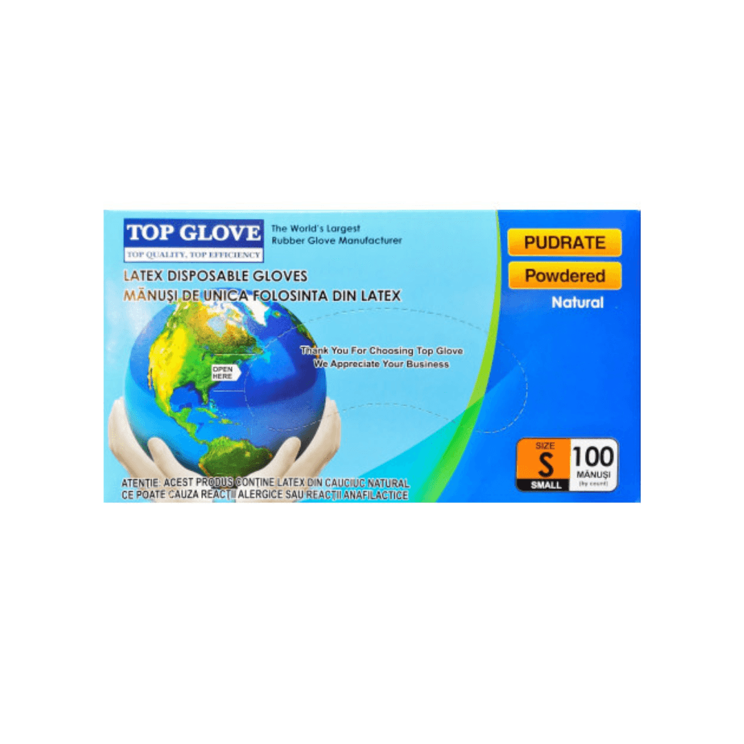 Top Glove Manusi examinare S latex alb usor pudrate