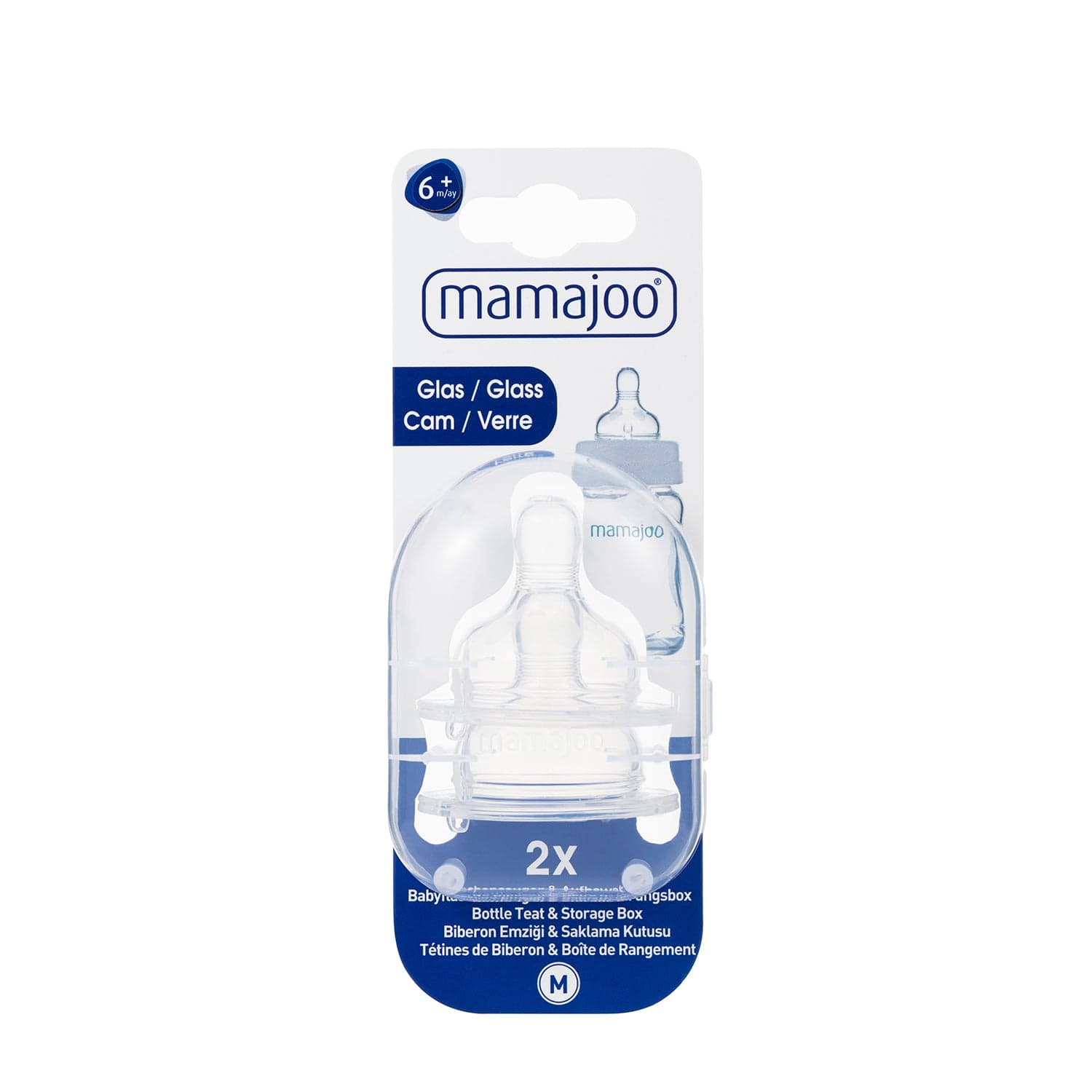 mamajoo Pachet x 2 tetine de silicon anti-colici nr.2 / M 6m+ & cutie de depozitare, 2 buc