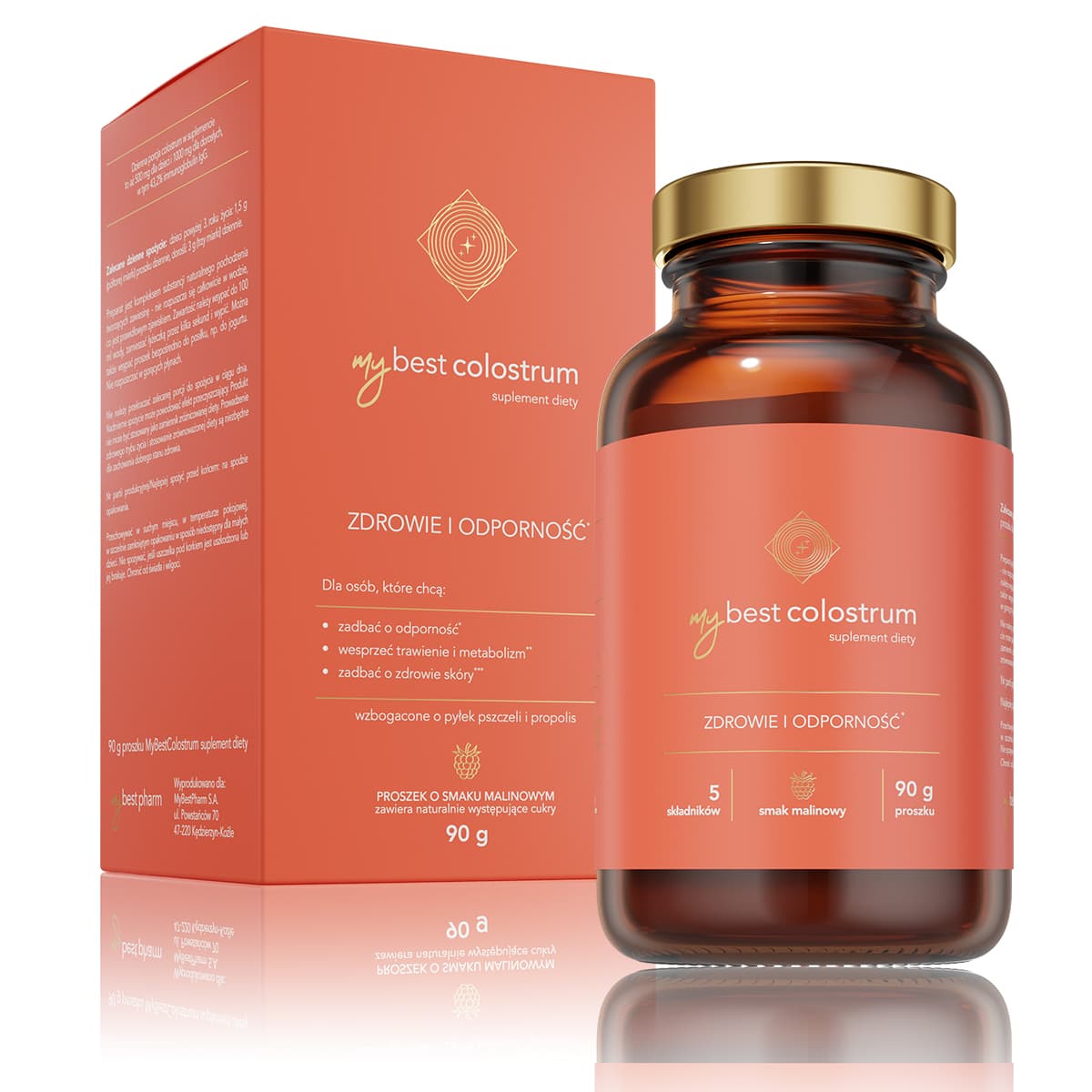 MyBestPharm MyBest Colostrum Supliment alimentar Pulbere cu aromă de zmeură 90g