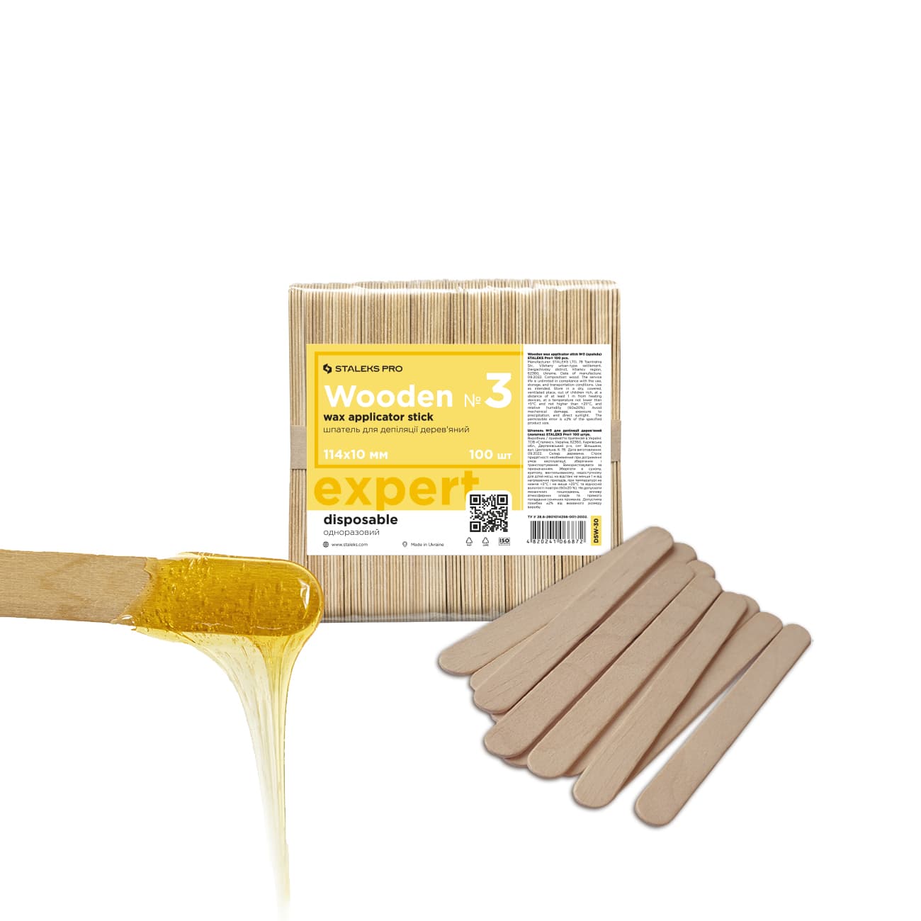 STALEKS EXPERT spatula de depilare din lemn 114x10mm 100 buc.