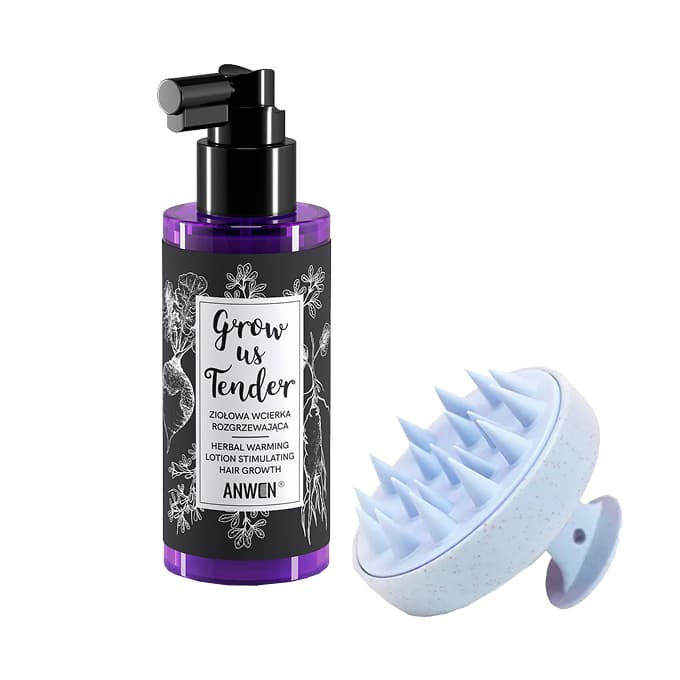 Anwen Herbal Warming Grow Us Tender Rub Set 150ml + myBuddy Head Skin Massager Brush Albastru
