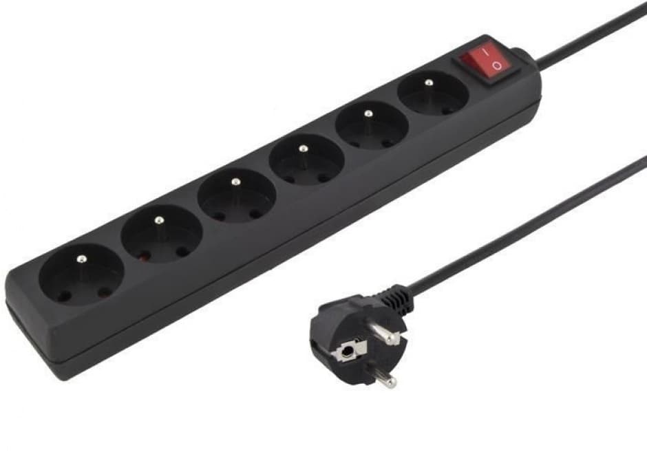 Prelungitor cu switch 6 prize 3m Negru, PPA6K-03BK