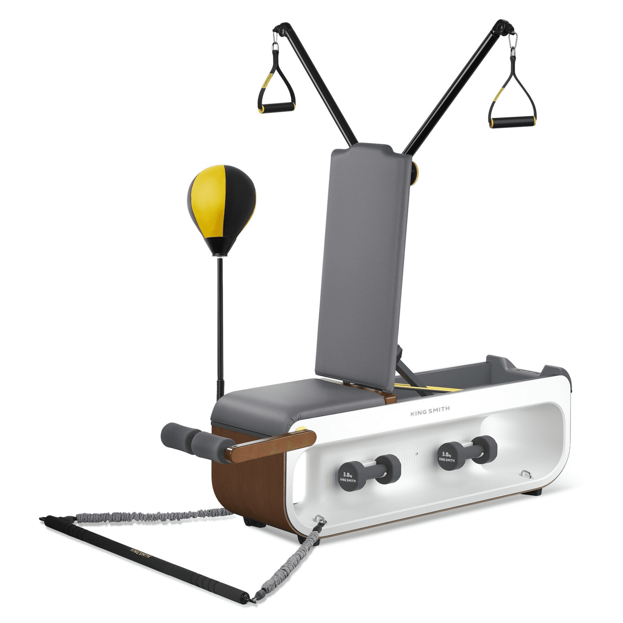 Banca de fitness multifunctionala Xiaomi KingSmith FBB1C, 2 grade de inclinare, Pliabil, 15 accesorii, Alb / Maro