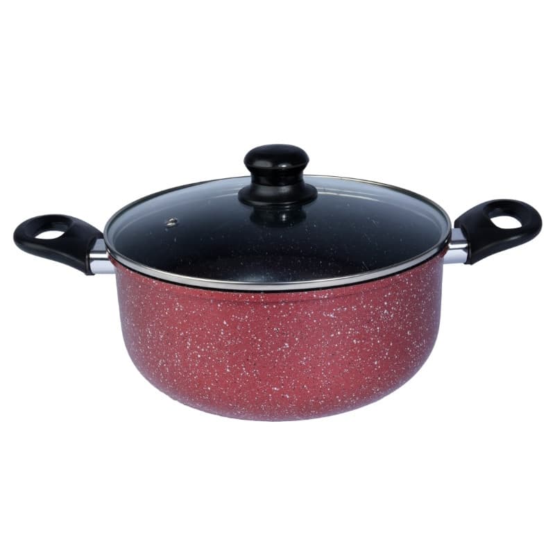 Cratita cu capac din sticla Rosberg R51318G24, 24x10,5 cm, 4 L, Finisaj marmura, Inductie, Bordeaux melange