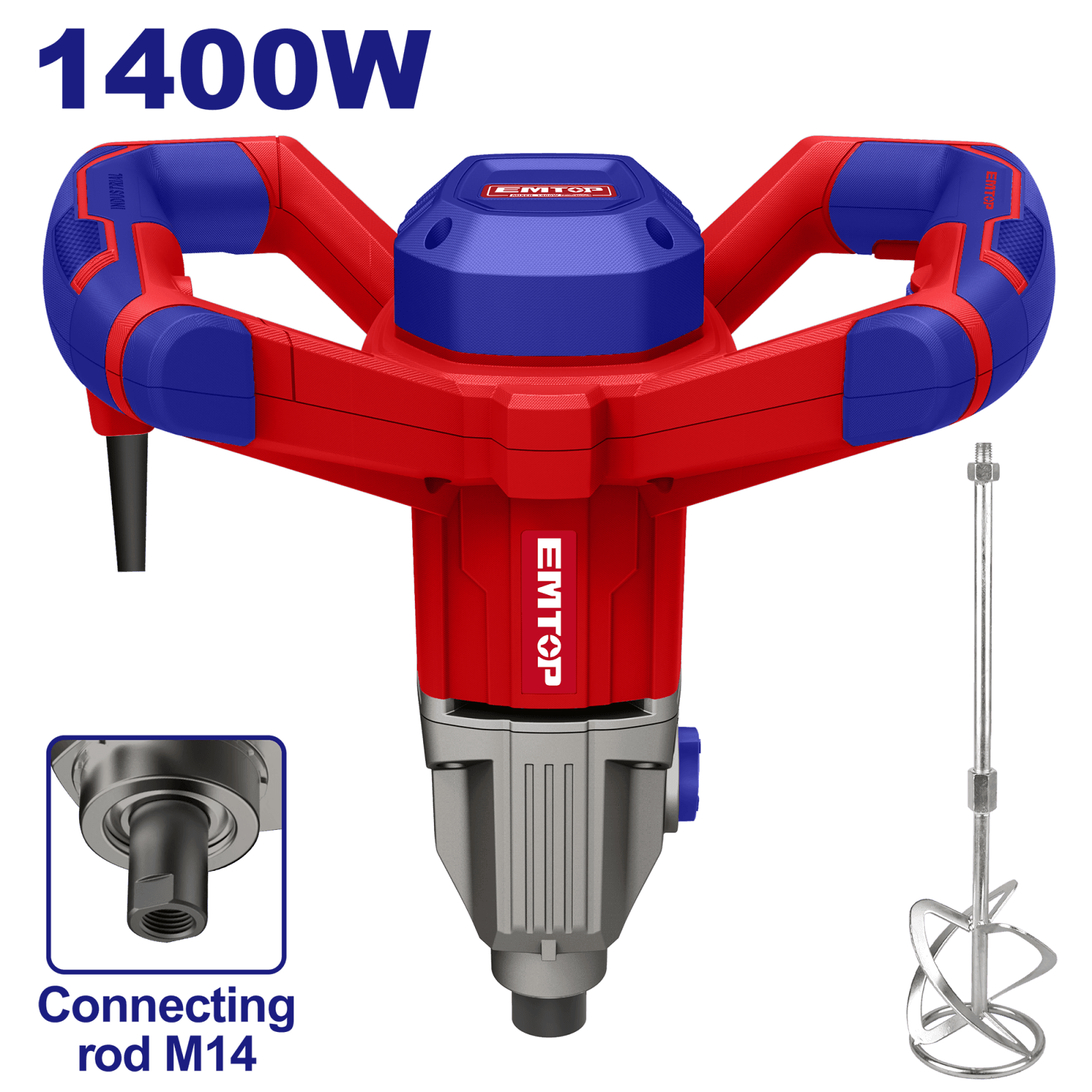 Mixer electric EMTOP EMXR14001, Putere 1400 W, Cutie viteze aluminiu, Perii motor extra, Pentru mortar