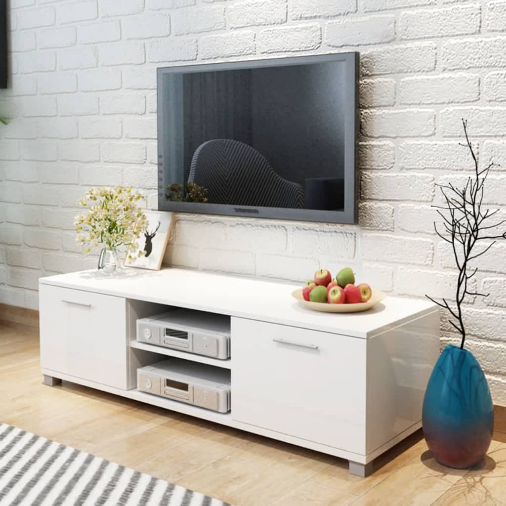 Gossi dulap tv, alb extralucios, 120 x 40,3 x 35 cm