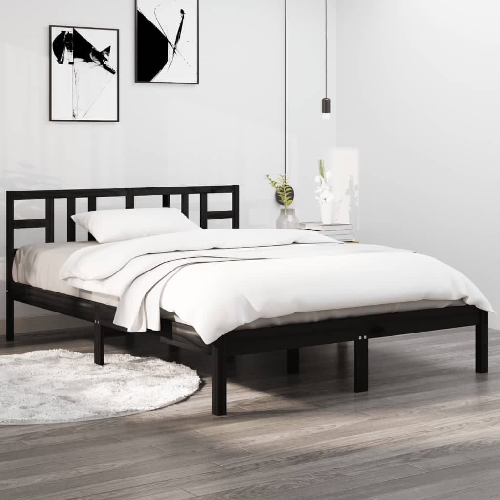 Gossi cadru de pat, negru, 140x190 cm, lemn masiv