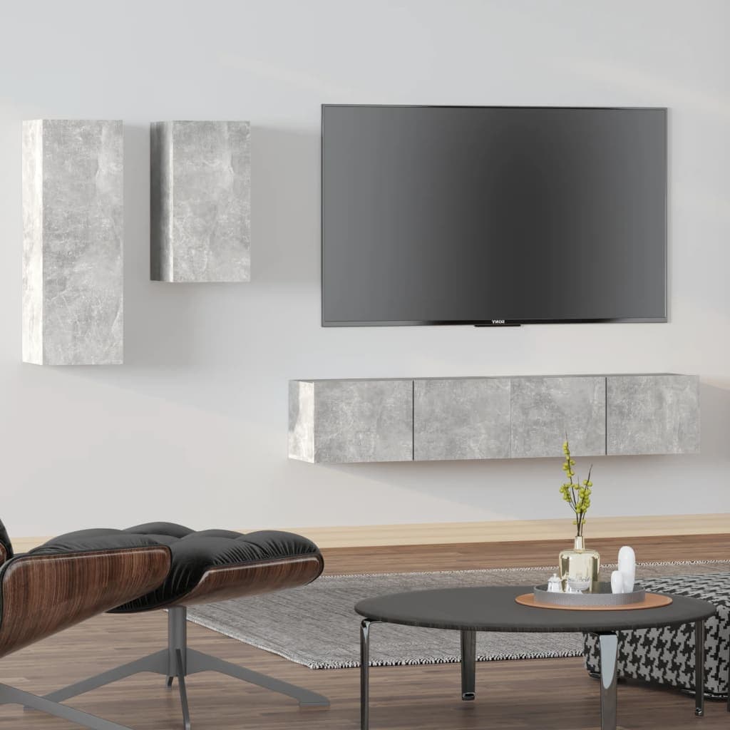 Gossi set dulap tv, 4 piese, gri beton, lemn prelucrat
