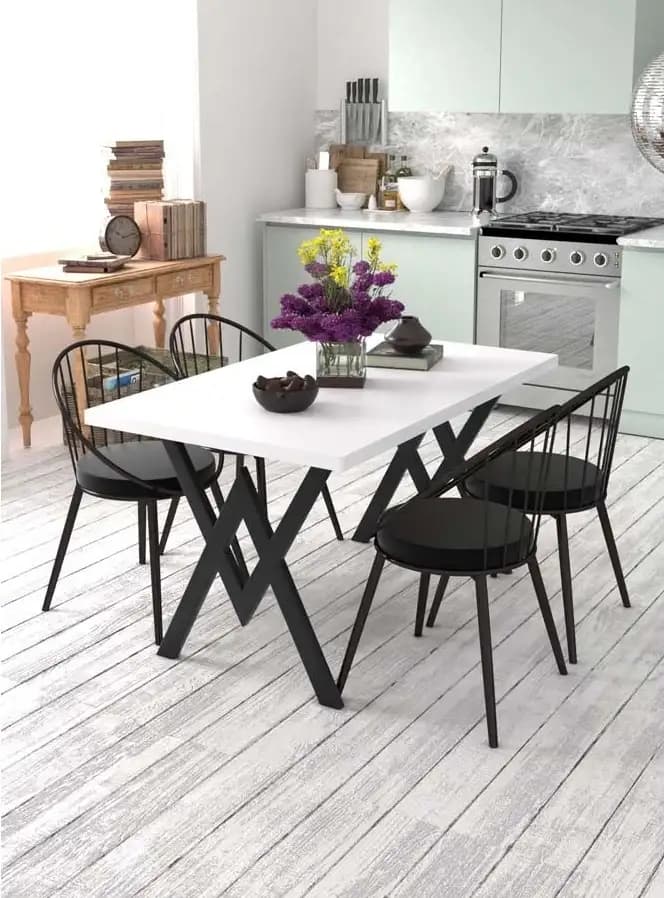 Set Masa Bucatarie cu 4 Scaune ,  Alb,120x80x75 cm, 30409SET