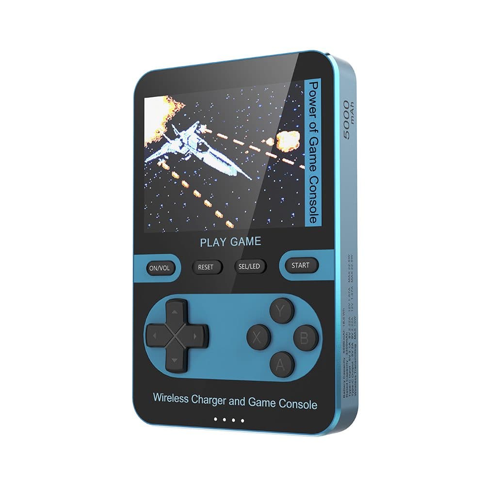 Consolă retro de gaming 2în1 cu powerbank MagSafe, 5000 mAh, încărcare wireless 15W, albastră