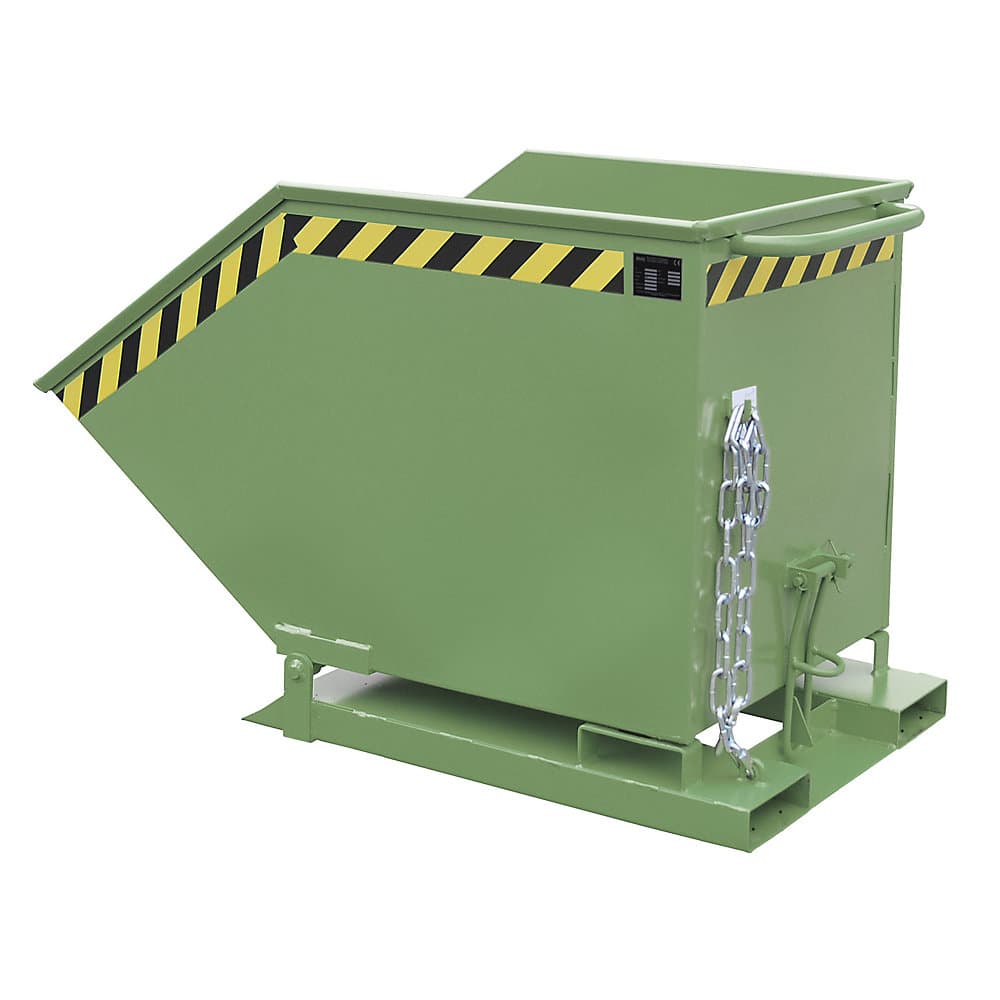 eurokraft pro Benă basculantă cu mecanism de basculare, formă casetată, volum 0,6 m³, verde RAL 6011