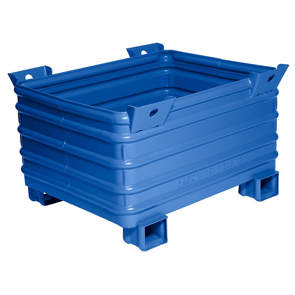 Heson Container stivuibil pentru sarcini grele, lăț. x lung. 800 x 1000 mm, cu picioare în formă de U, lăcuit albastru, minimum 5 buc.