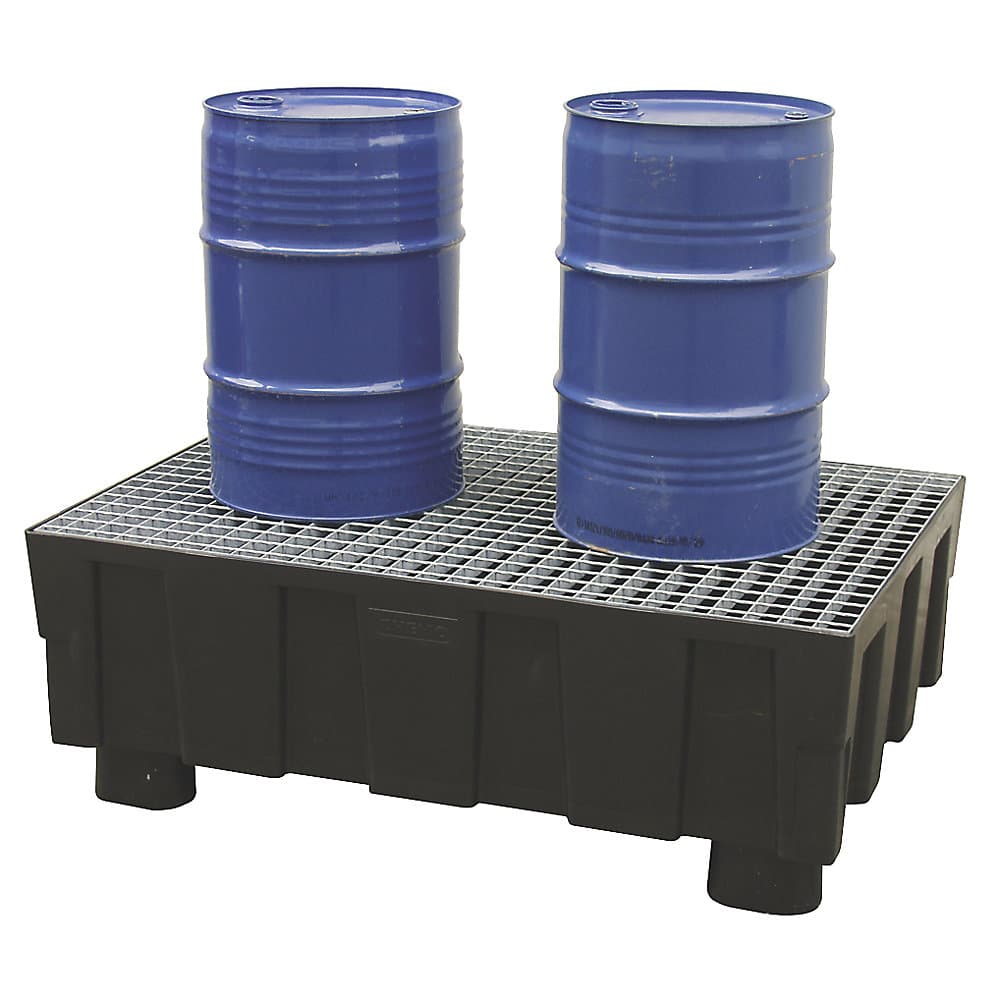 CEMO Vană de captare din PE pentru butoaie de 200 l, cu patru picioare, capacitate de captare 224 l, cu grilaj zincat din oțel