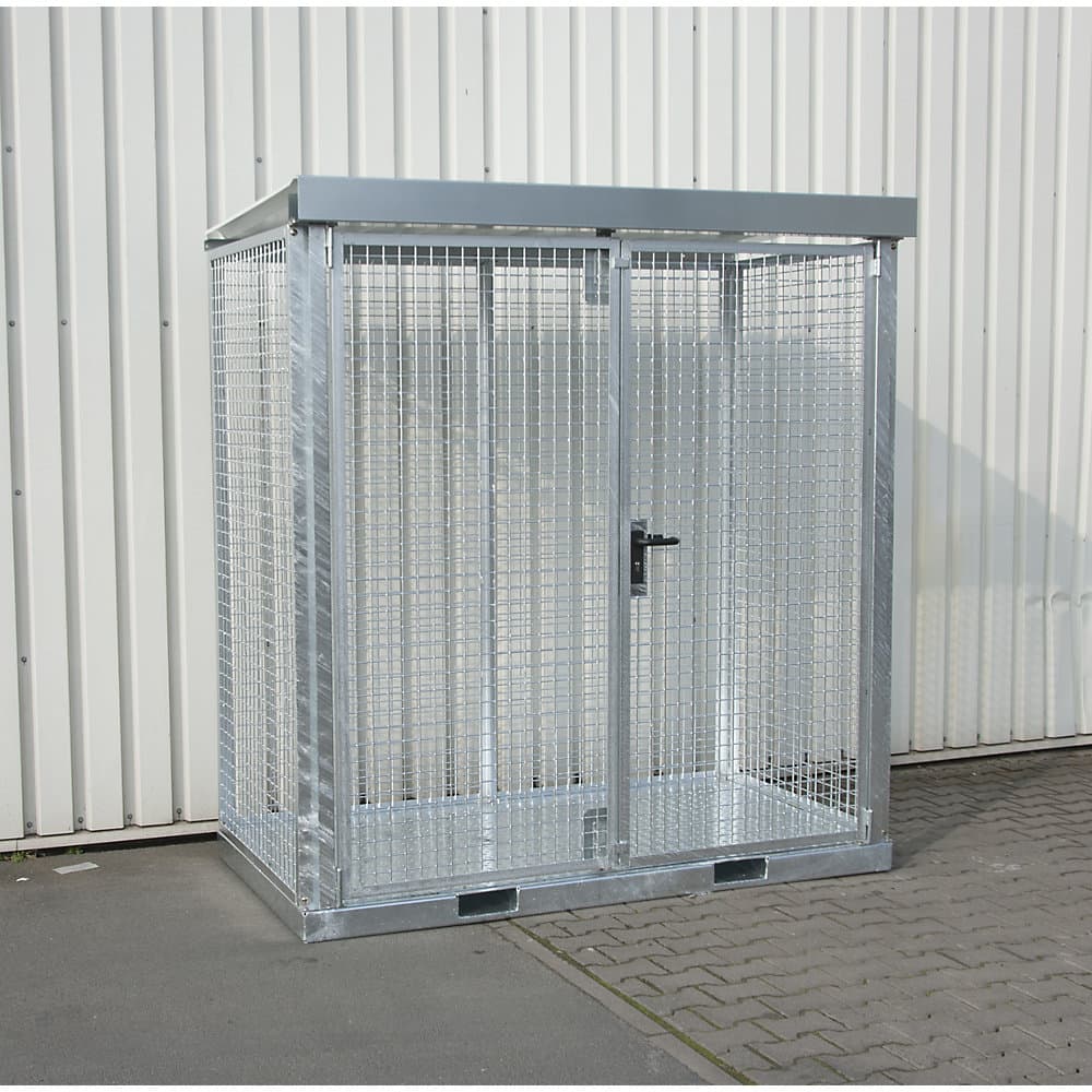 eurokraft pro Container montat din grilaj pentru butelii de gaz, 32 butelii cu Ø 230 mm, versiune podea din tablă striată