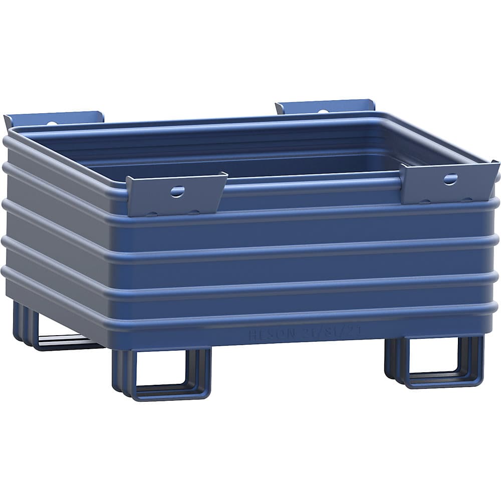 Heson Container stivuibil pentru sarcini grele, lăț. x lung. 1000 x 1200 mm, cu picioare în formă de U, lăcuit albastru, minimum 1 buc.