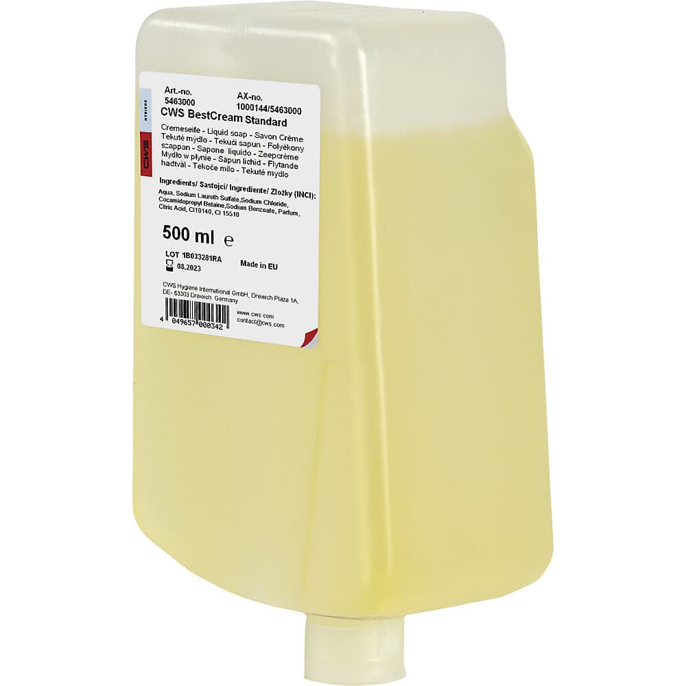 CWS Rezervă săpun cremă Best Cream, amb. 12 sticle a câte 0,5 l, standard, cu parfum de citrice