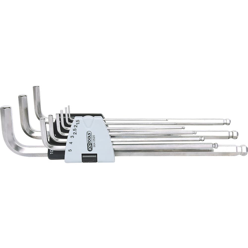 KS Tools Set de chei cu știft unghiular XL din inox, locaș hexagonal cu cap sferic, 9 piese