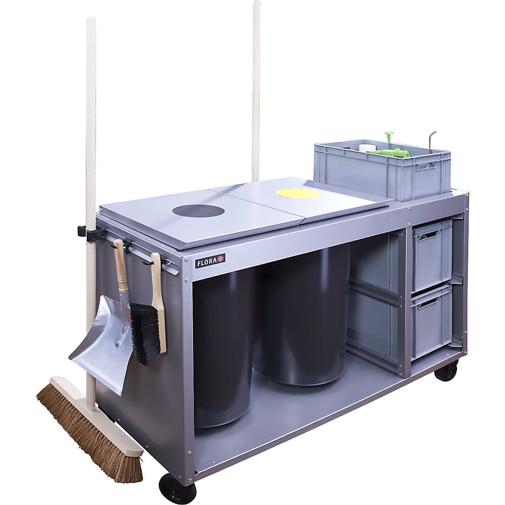 FLORA Stație de curățare Duo, cu 2 x recipiente pentru deșeuri de 60 l și 3 sertare, argintiu