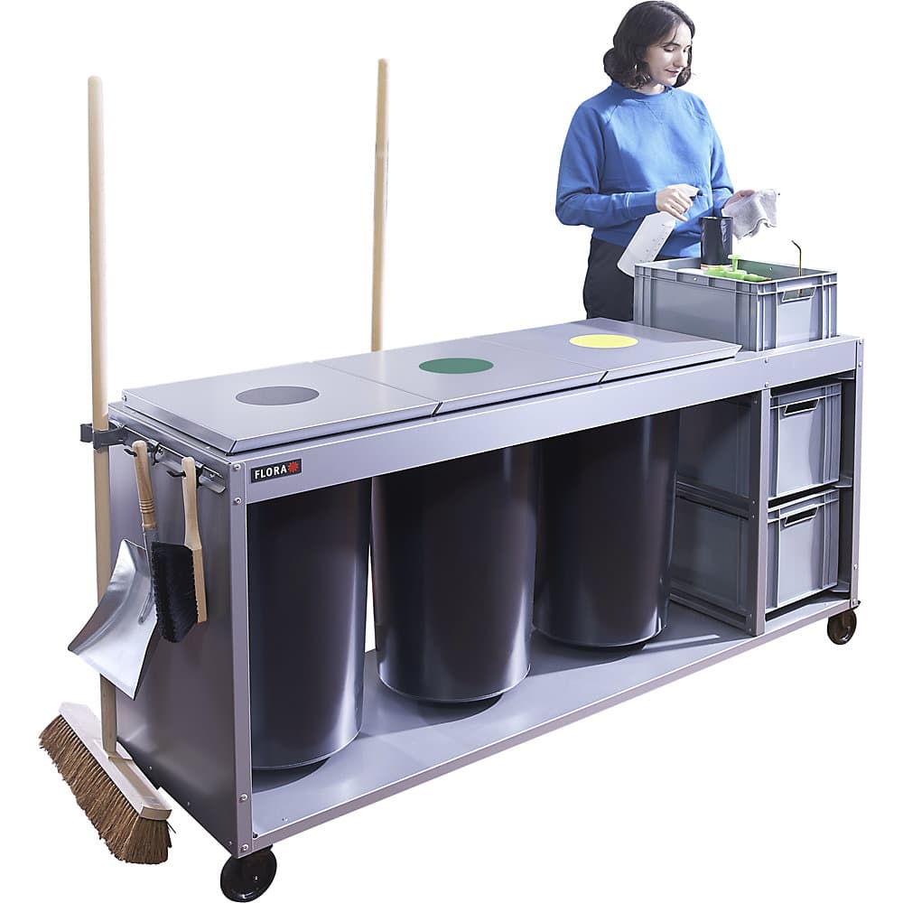 FLORA Stație de curățare Trio Plus, cu 3 x recipiente pentru deșeuri de 60 l și 3 sertare, argintiu