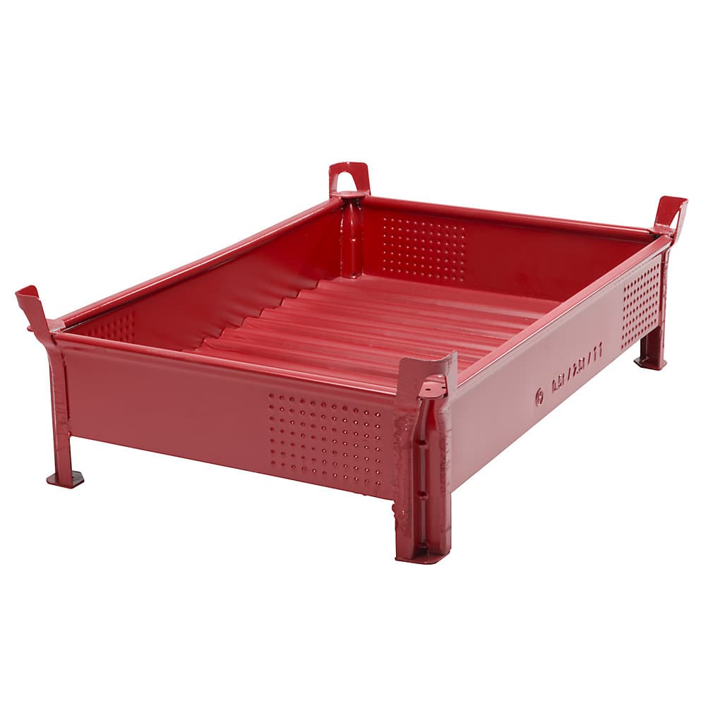 Heson Container stivuibil din tablă de oțel, construcție joasă, pereți plini, lăț. x lung. 800 x 1200 mm, capacitate portantă 2000 kg, roșu,
