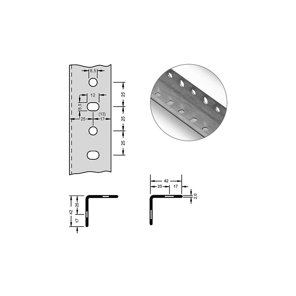 hofe Profil unghiular din oțel pentru sistem modular, 42 x 42 x 2 mm, lungime 2 m, zincat, amb. 10 buc.