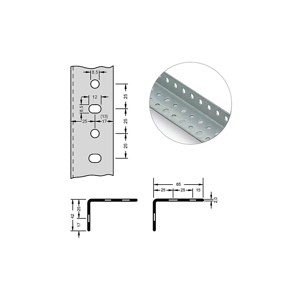 hofe Profil unghiular din oțel pentru sistem modular, 65 x 42 x 2 mm, lungime 2 m, zincat, amb. 10 buc.