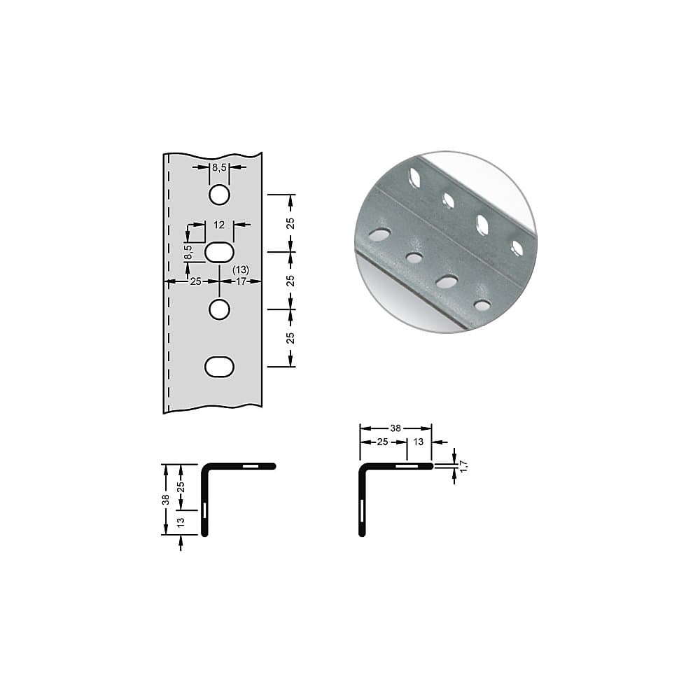 hofe Profil unghiular din oțel pentru sistem modular, 38 x 38 x 1,7 mm, lungime 2,5 m, zincat, amb. 10 buc.