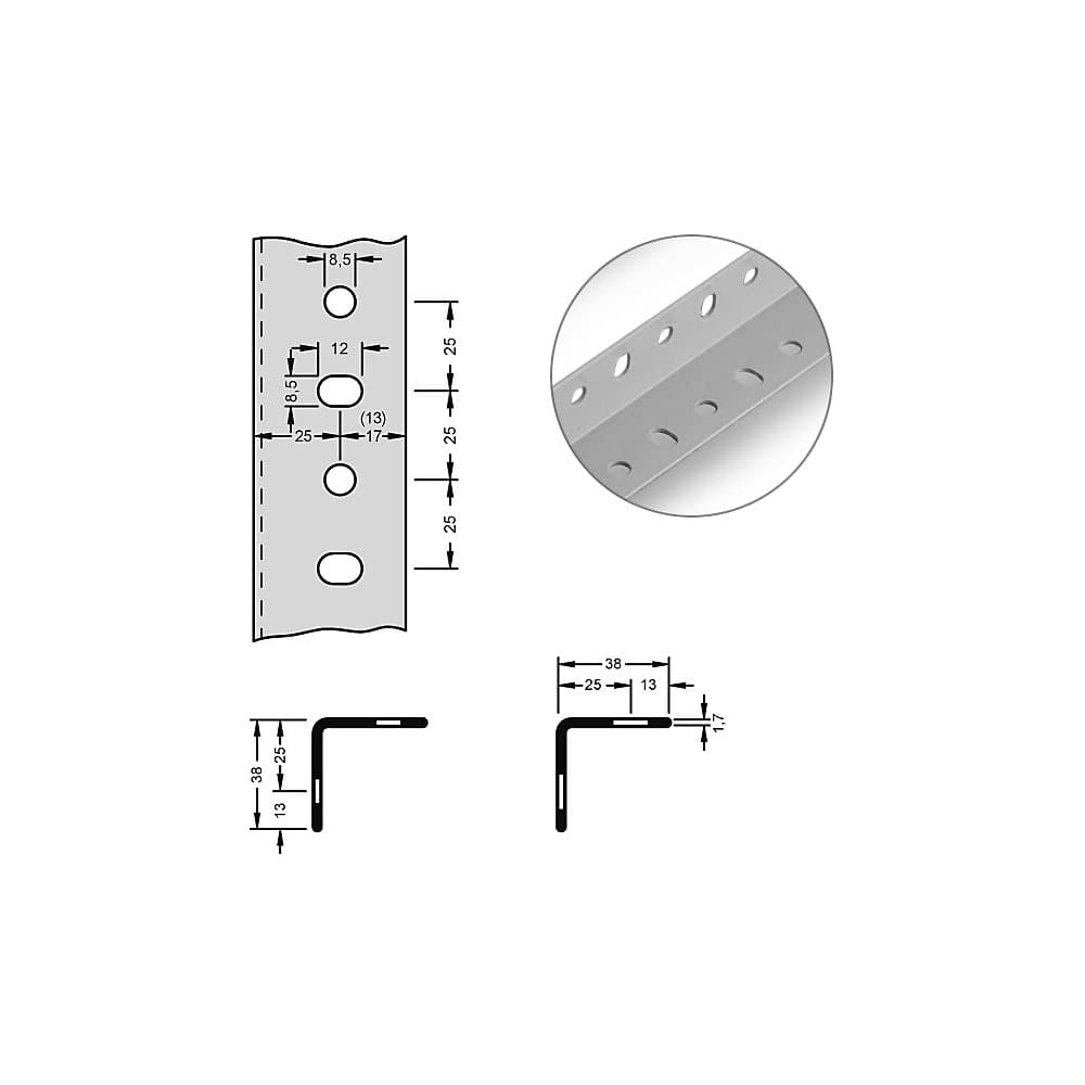 hofe Profil unghiular din oțel pentru sistem modular, 38 x 38 x 1,7 mm, lungime 2,5 m, gri deschis, amb. 10 buc.