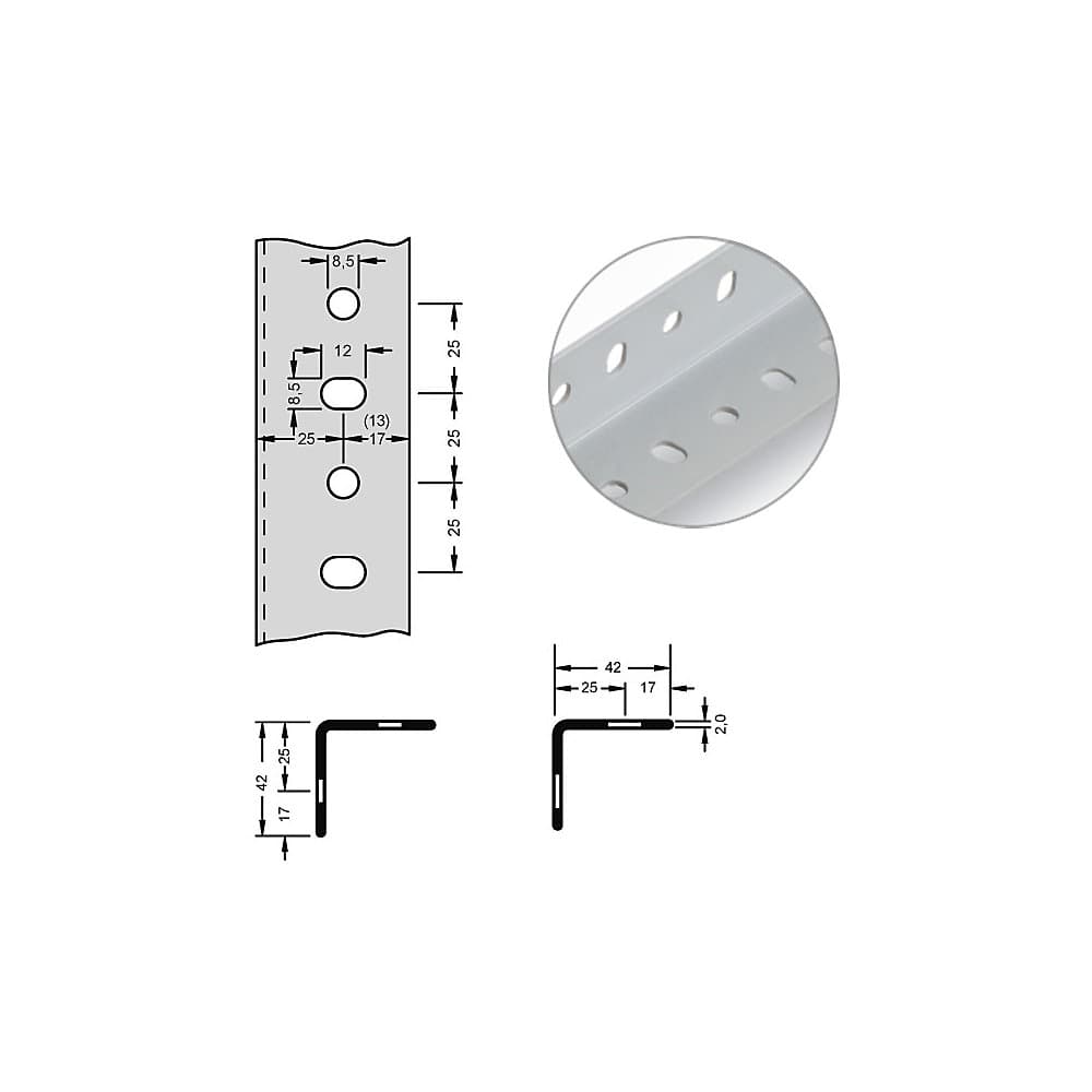 hofe Profil unghiular din oțel pentru sistem modular, 42 x 42 x 2 mm, lungime 2,5 m, gri deschis, amb. 8 buc.
