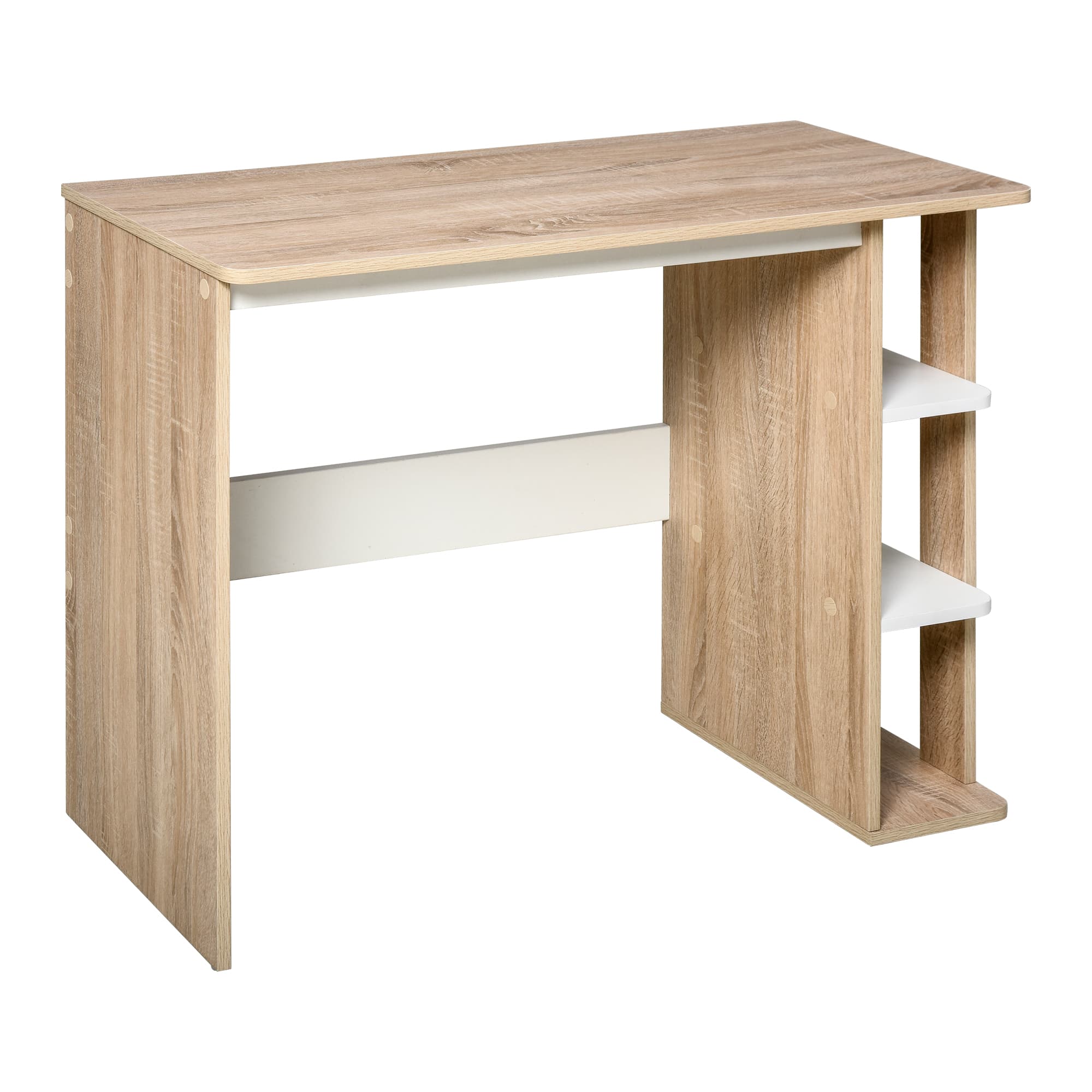 HOMCOM Birou Modern pentru Computer cu Raft cu 3 Etajere, Birou Modern din Lemn, 100x44x74 cm, Natural | Aosom Romania