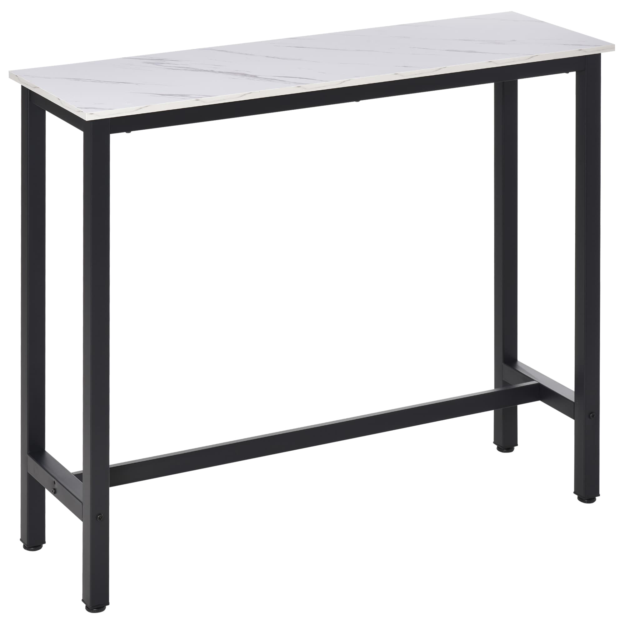 HOMCOM Masă de Bar Masă Înaltă de Bucătărie Mange-debout - dim. 120L x 40l x 100A cm - cadru picior din Oțel Negru, Blat Aspect marmură Alb |