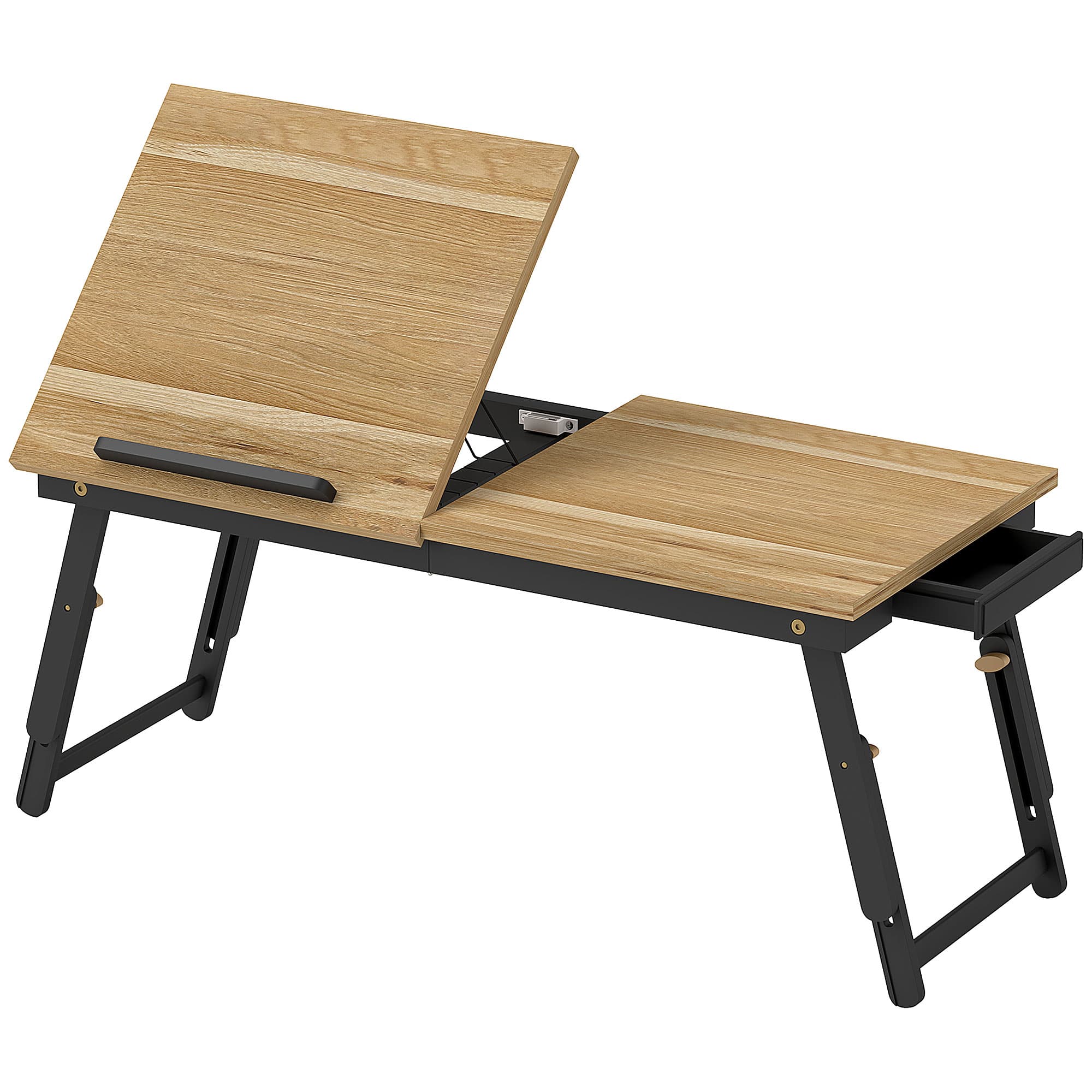 HOMCOM Suport Laptop Înclinabil, cu Înălțime Reglabilă și Sertar Lateral, 86x33x22,5-32 cm, Negru | Aosom Romania
