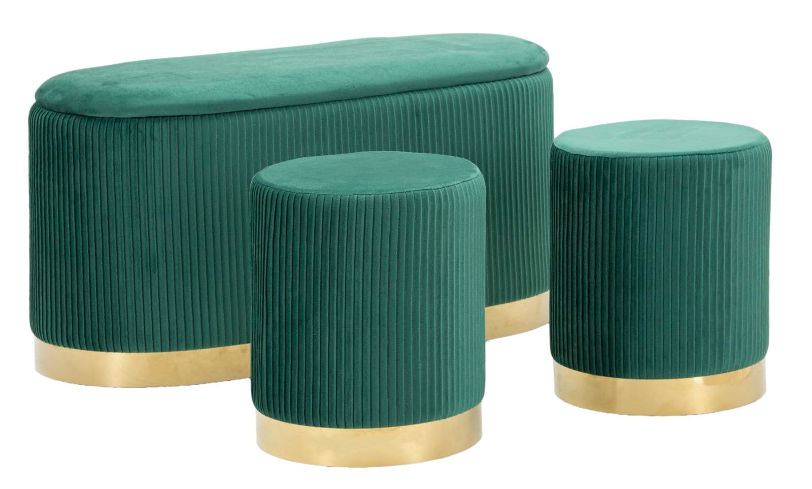 Mauro Ferretti Banca Cu Depozitare Și Taburet Shopy Green Set 3 Bucăți Cm 80X37X42-29X33 | Aosom Romania