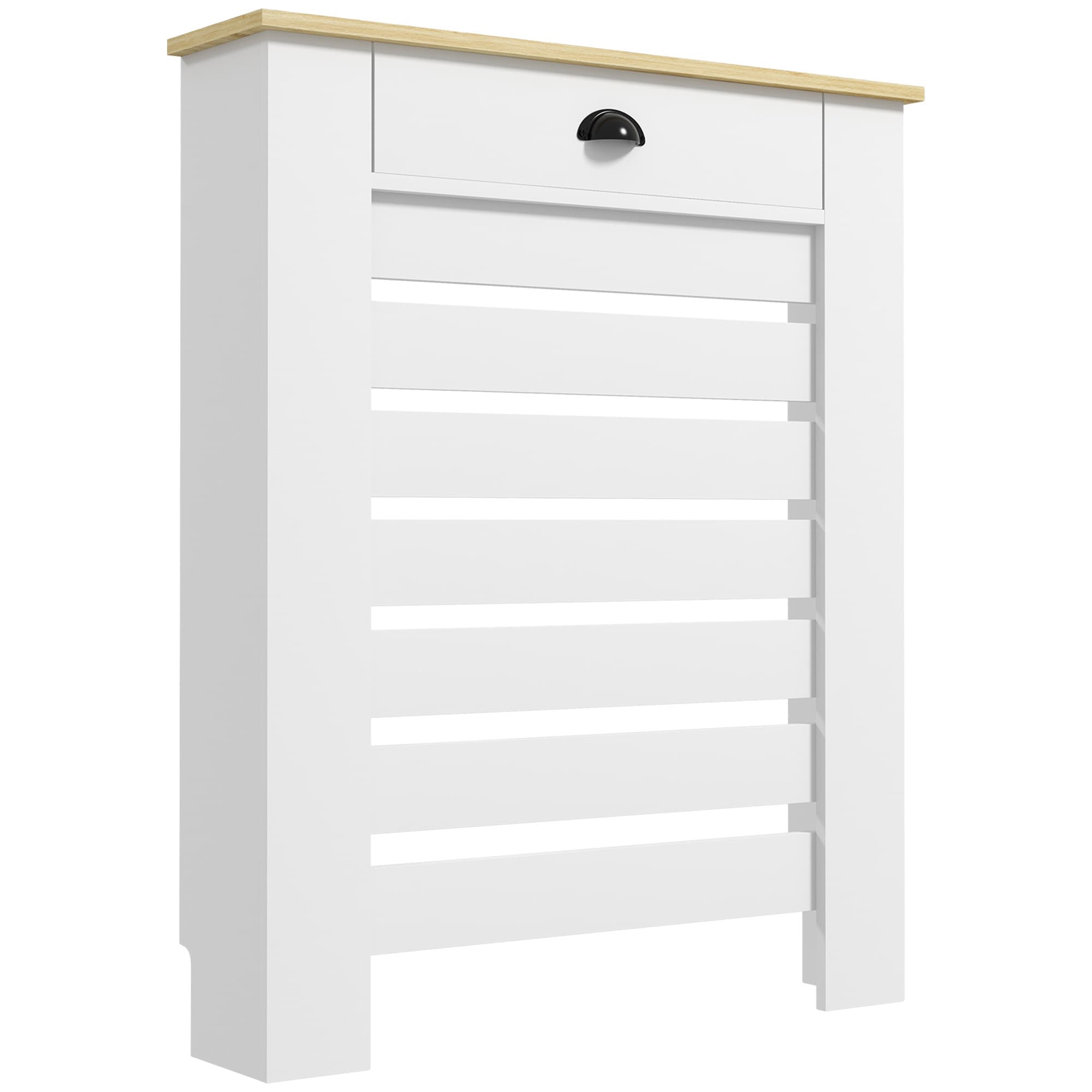 HOMCOM Capac pentru calorifer mască pentru calorifer grilă cu lame orizontale cu 2 sertare din lemn 78l x 19P x 95,5H cm alb | Aosom Romania