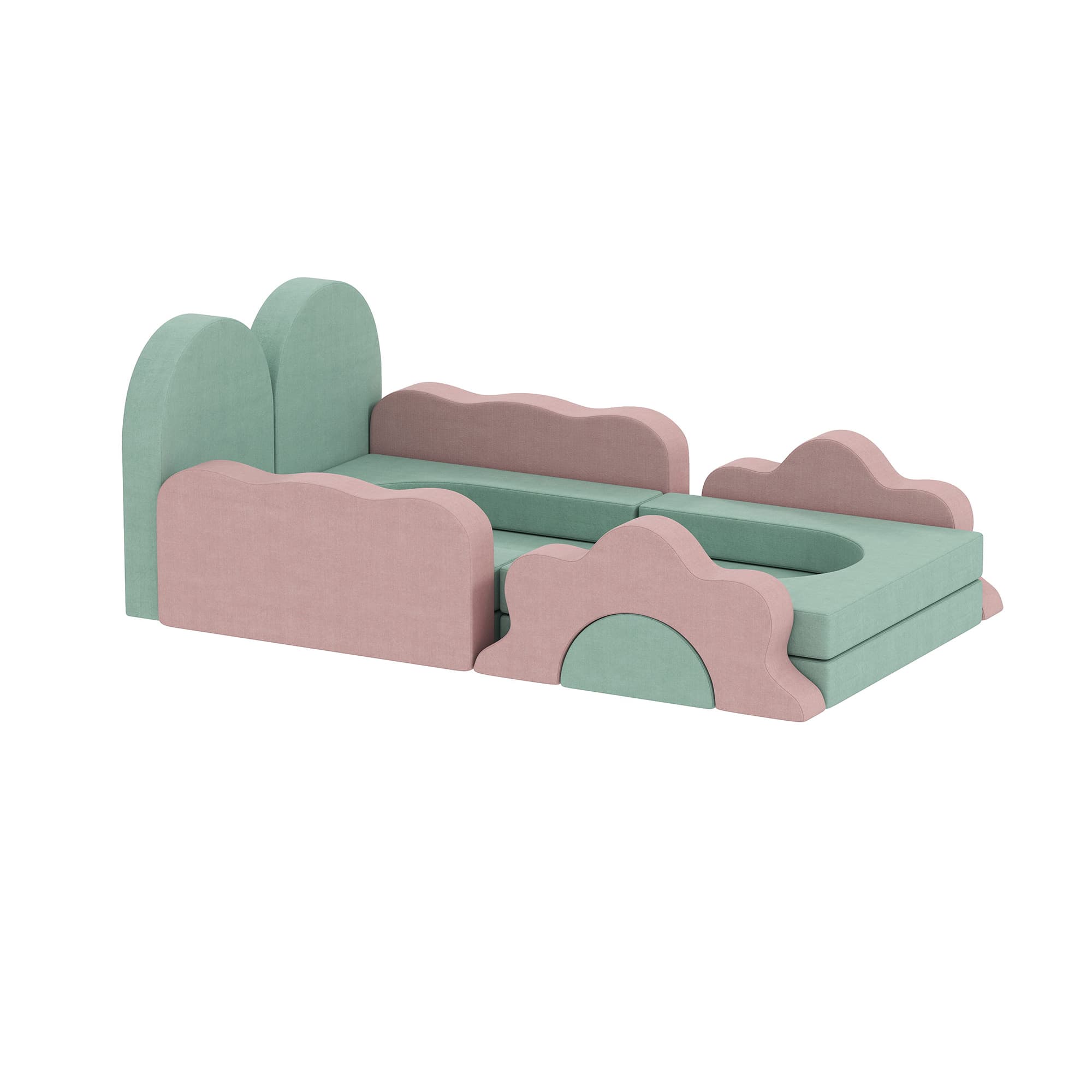 AIYAPLAY Set de 12 piese blocuri din spumă pentru cățărat, construit, târâre, saltele de joacă pentru interior cu husă din cord, Verde+Roz |