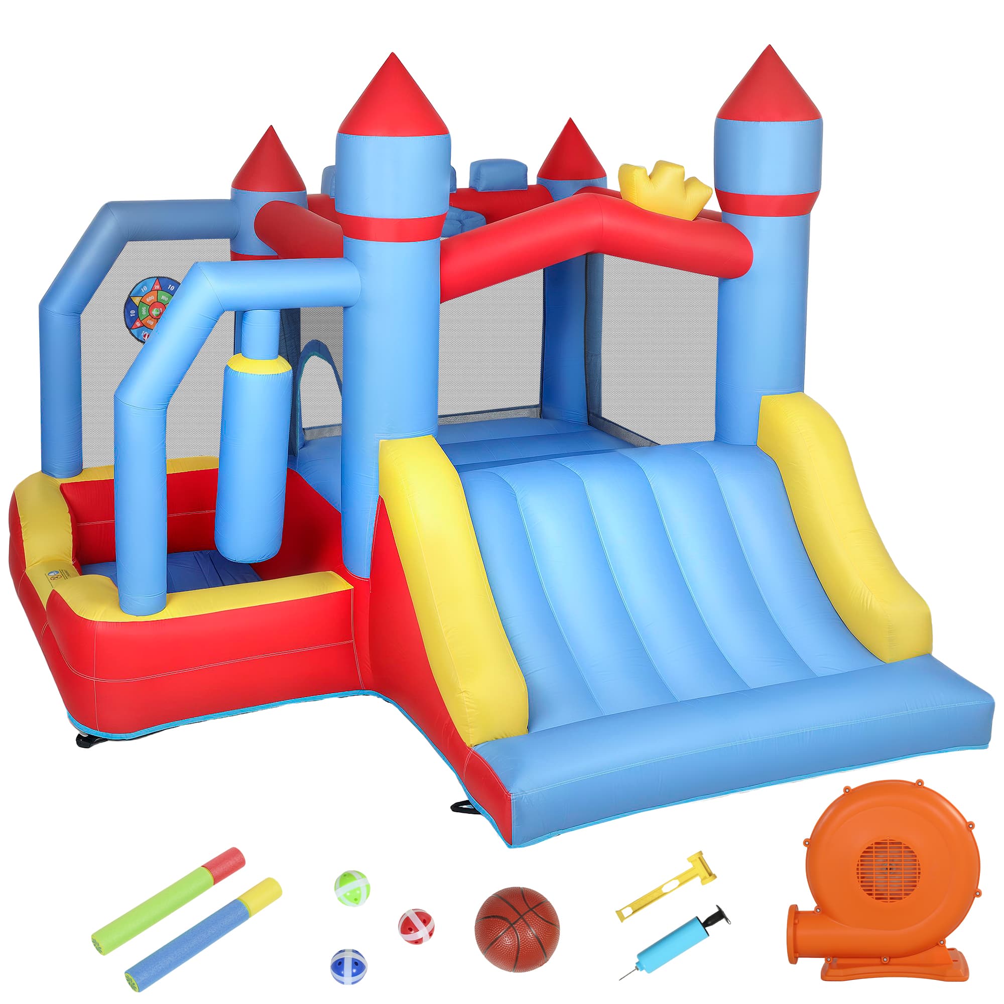 AIYAPLAY Castel gonflabil 5 în 1 cu ventilator, parc acvatic gonflabil, tobogane, trambulină, multicolor | Aosom Romania