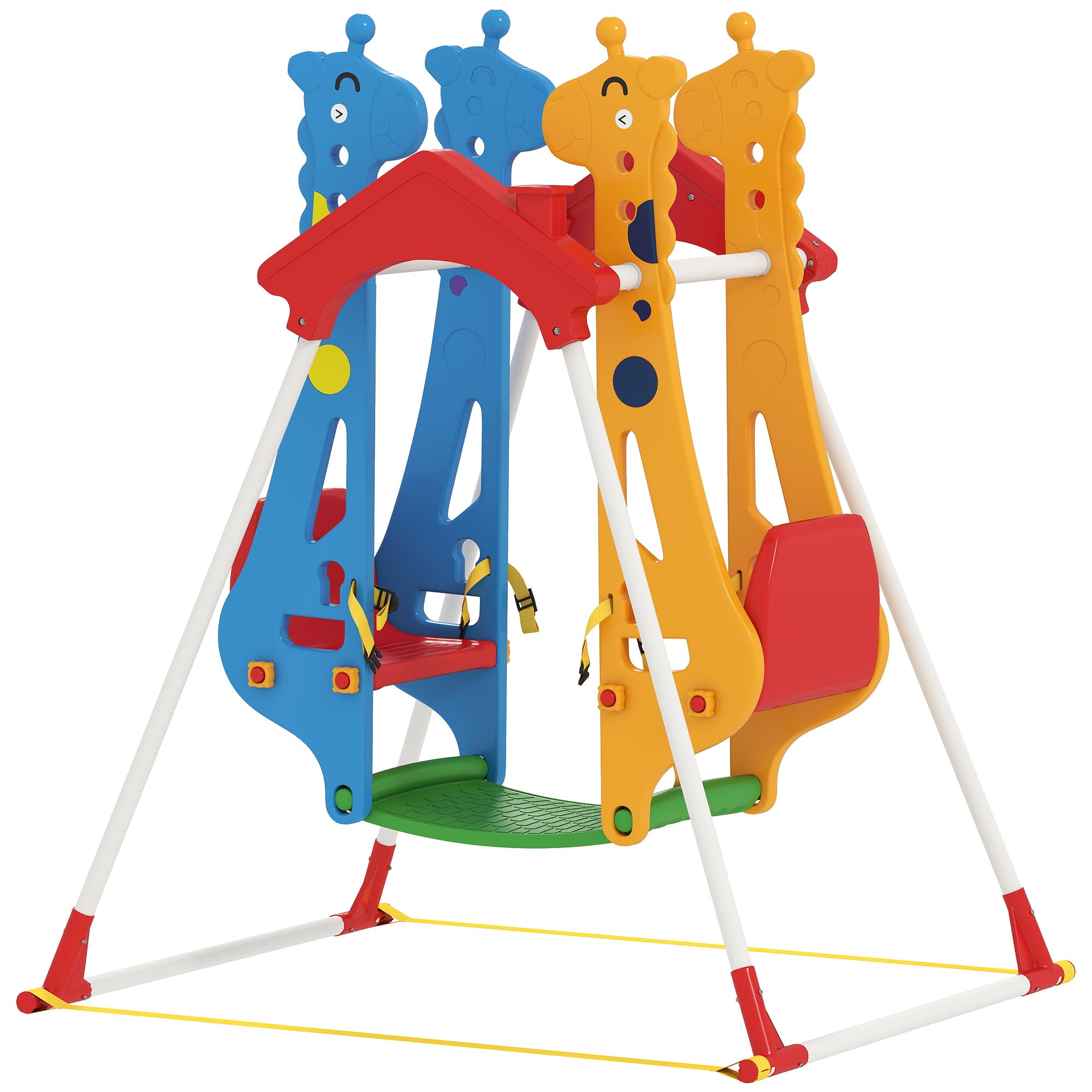AIYAPLAY Leagăn pentru copii, Cadru-leagăn copii 3-5 ani cu Dublu Scaun Față în Față, 114x94x134,5cm, Multicolor | Aosom Romania