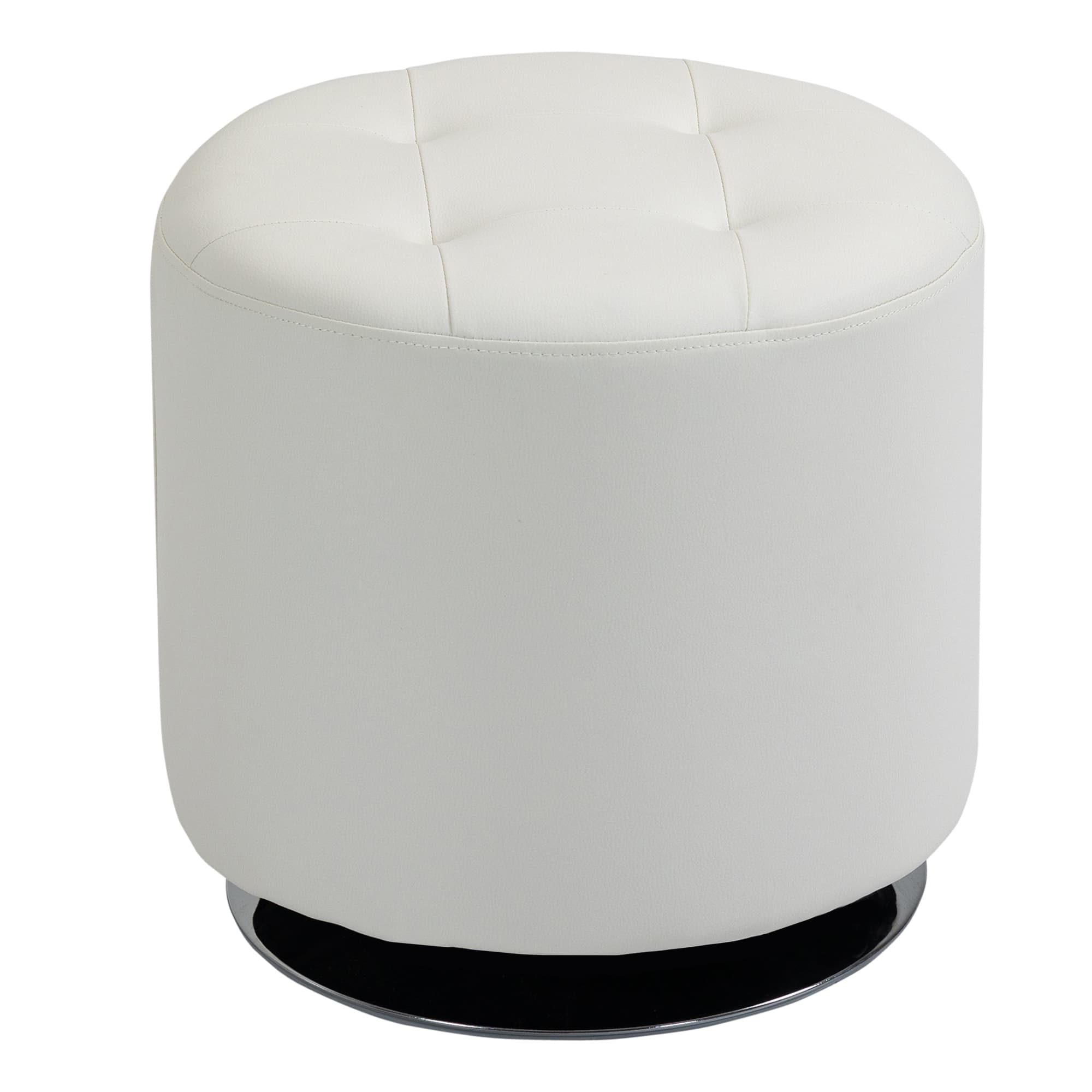 HOMCOM Suport pentru picioare living rotativ la 360°, ottoman rotund tapițat în PU cu bază din oțel, Ø 45,5 x 44,5 cm, alb | Aosom Romania