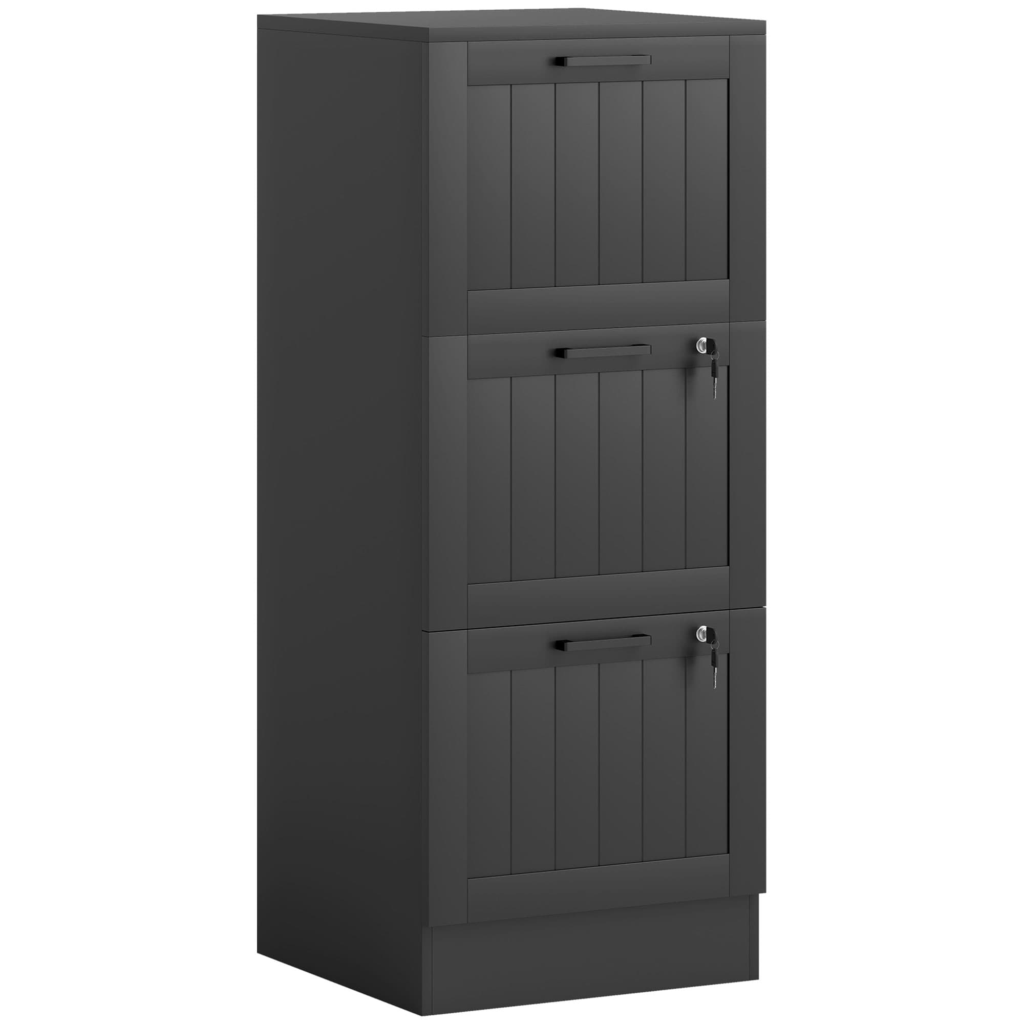 HOMCOM Corp birou, mobilier depozitare din lemn 3 sertare și încuietoare, șine suspendate reglabile, 40 x 40 x 101 cm, negru | Aosom Romania
