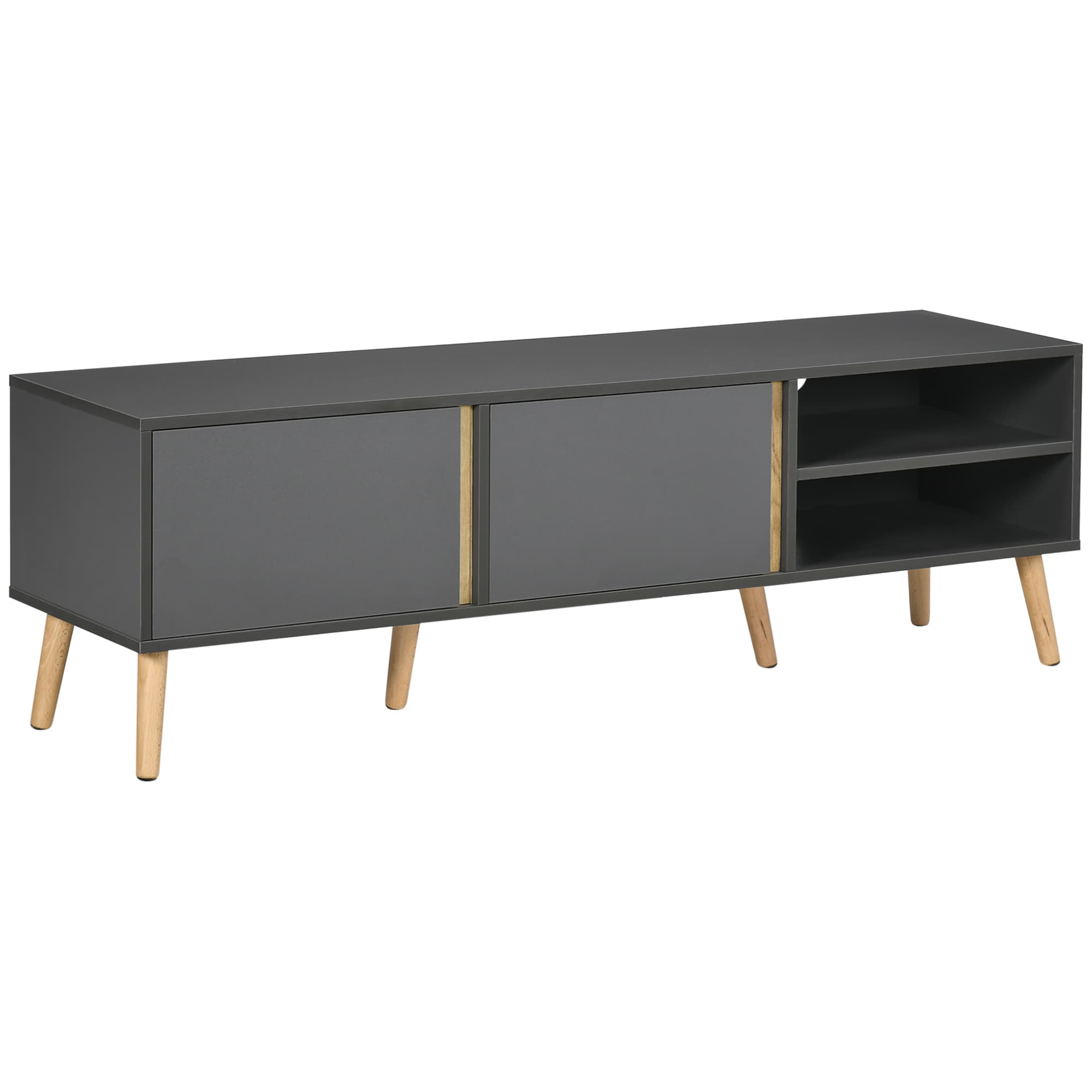 HOMCOM Mobilier TV pentru televizoare de până la 139,7 cm scandinav 2 uși 2 nișe cu treceri pentru cabluri 150 x 35 x 45 cm gri închis | Aosom
