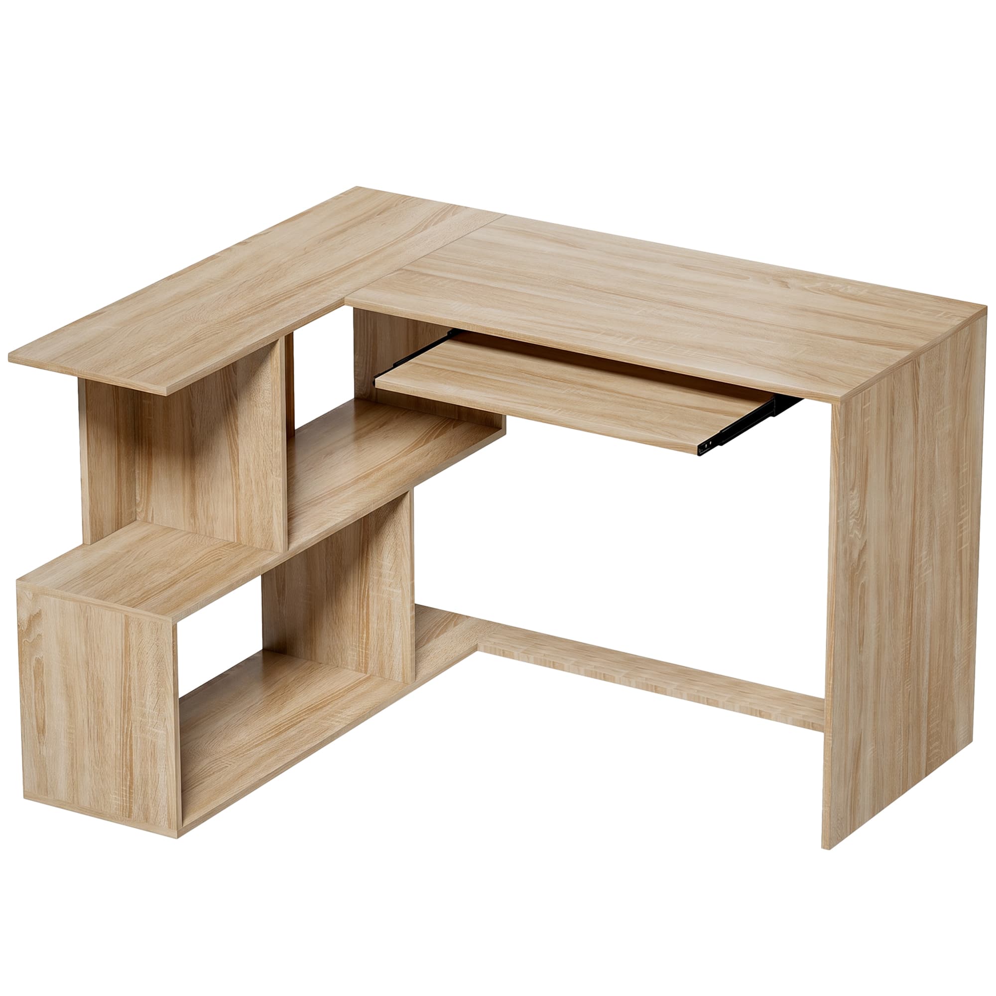 HOMCOM Birou de colț, 120 x 100 x 76 cm, Birou computer în L cu suport pentru tastatură, 4 compartimente deschise, natural | Aosom Romania