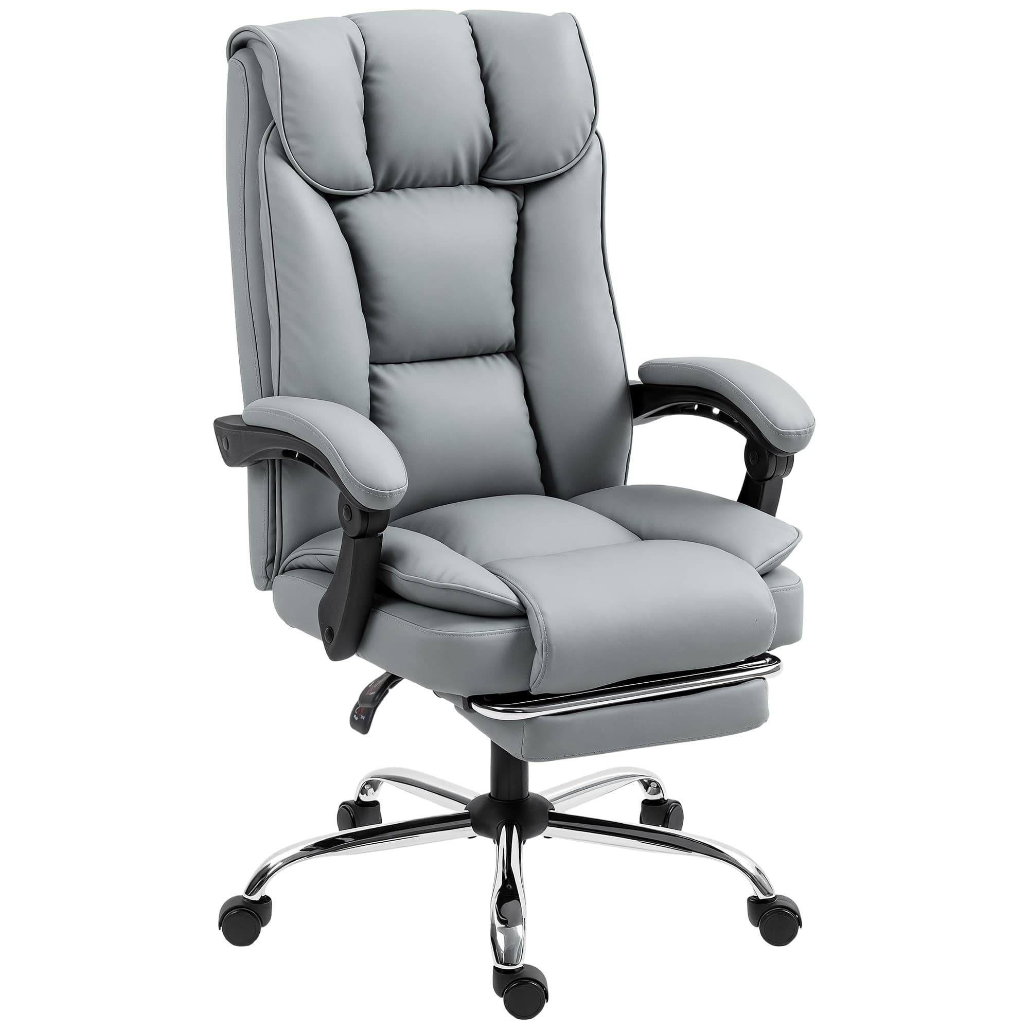 HOMCOM Scaun de birou ergonomic, fotoliu rabatabil cu suport pentru picioare, înălțime reglabilă, rotativ 360°, gri | Aosom Romania