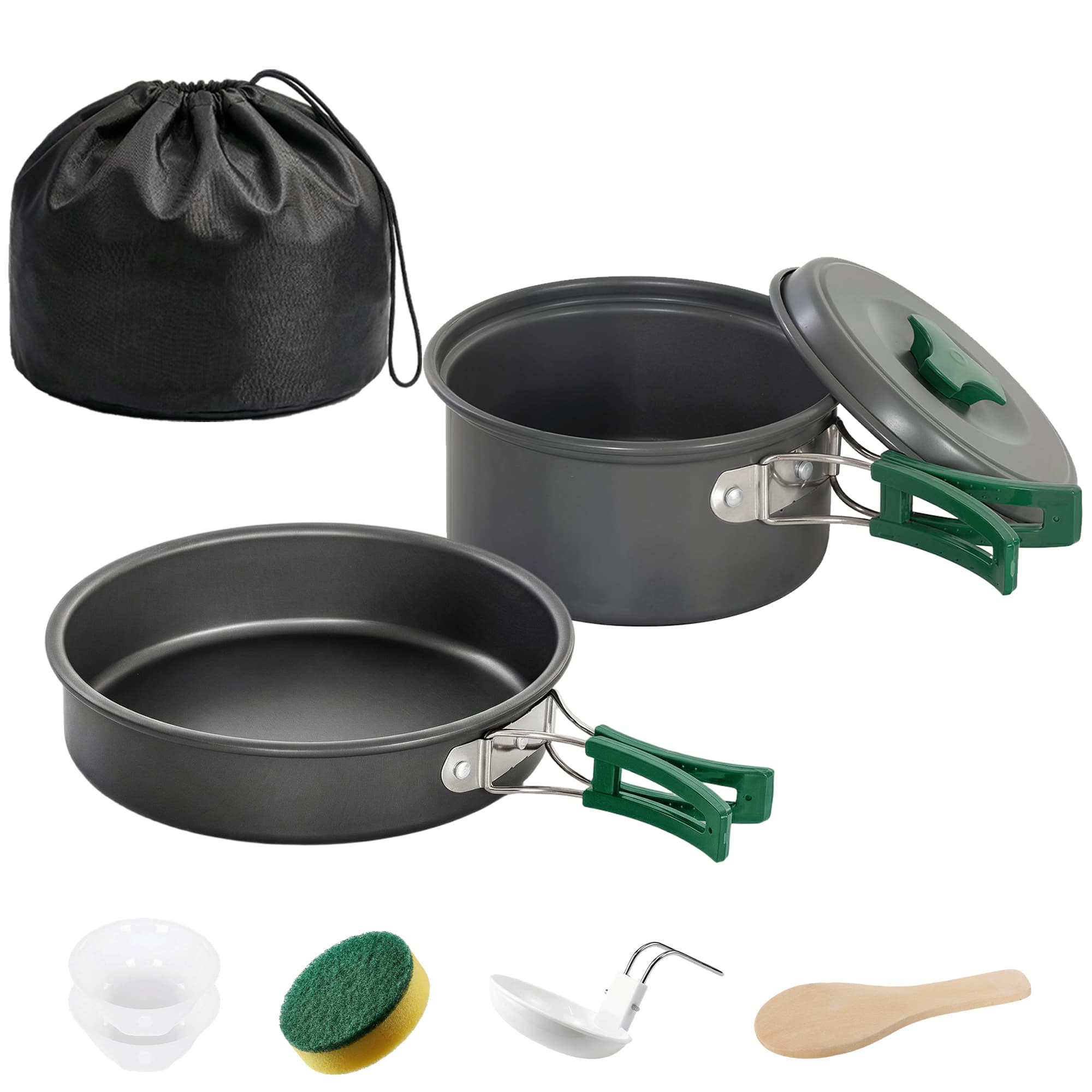 Set Vase Camping Outsunny, Kit 8 Piese Ultraușor, Mânere Anti-Arsură, Gri | Aosom Romania