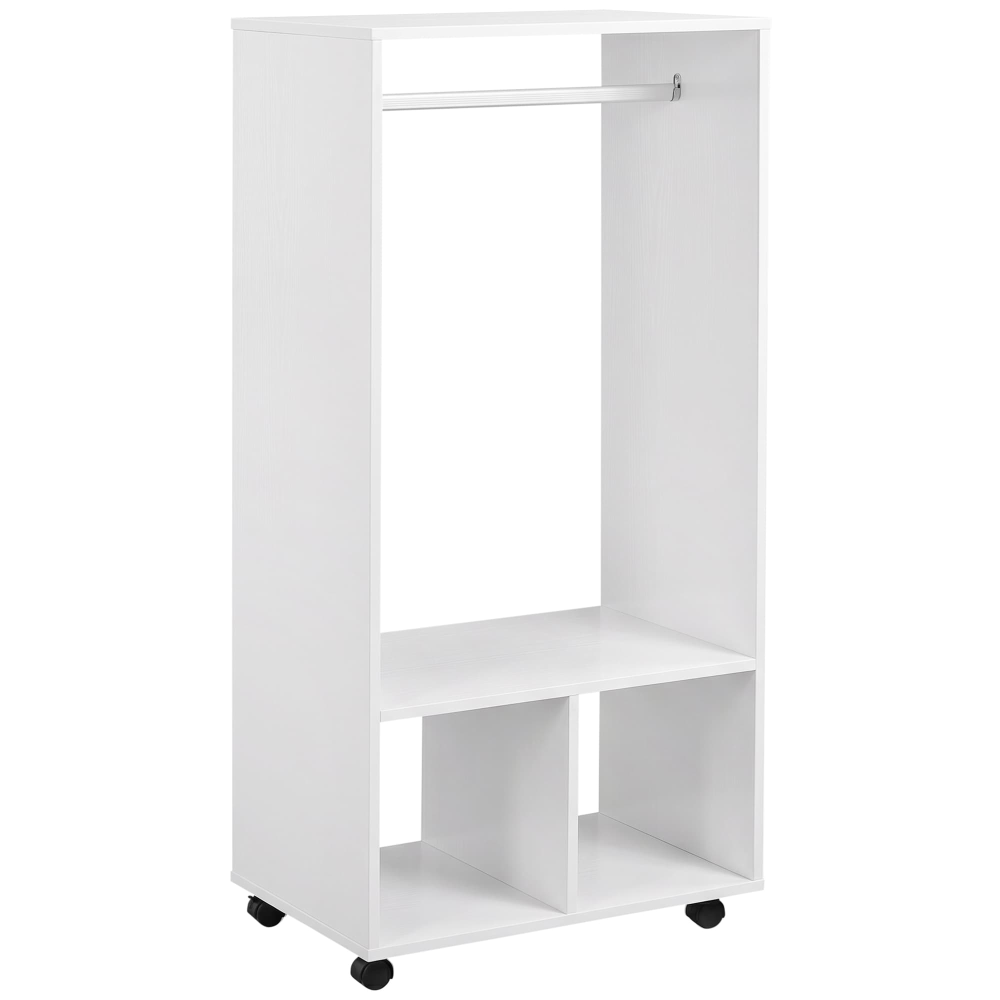 HOMCOM Cuier cu Bară din Aluminiu și 2 Rafturi Deschise, 60x40x128 cm, Alb | Aosom Romania
