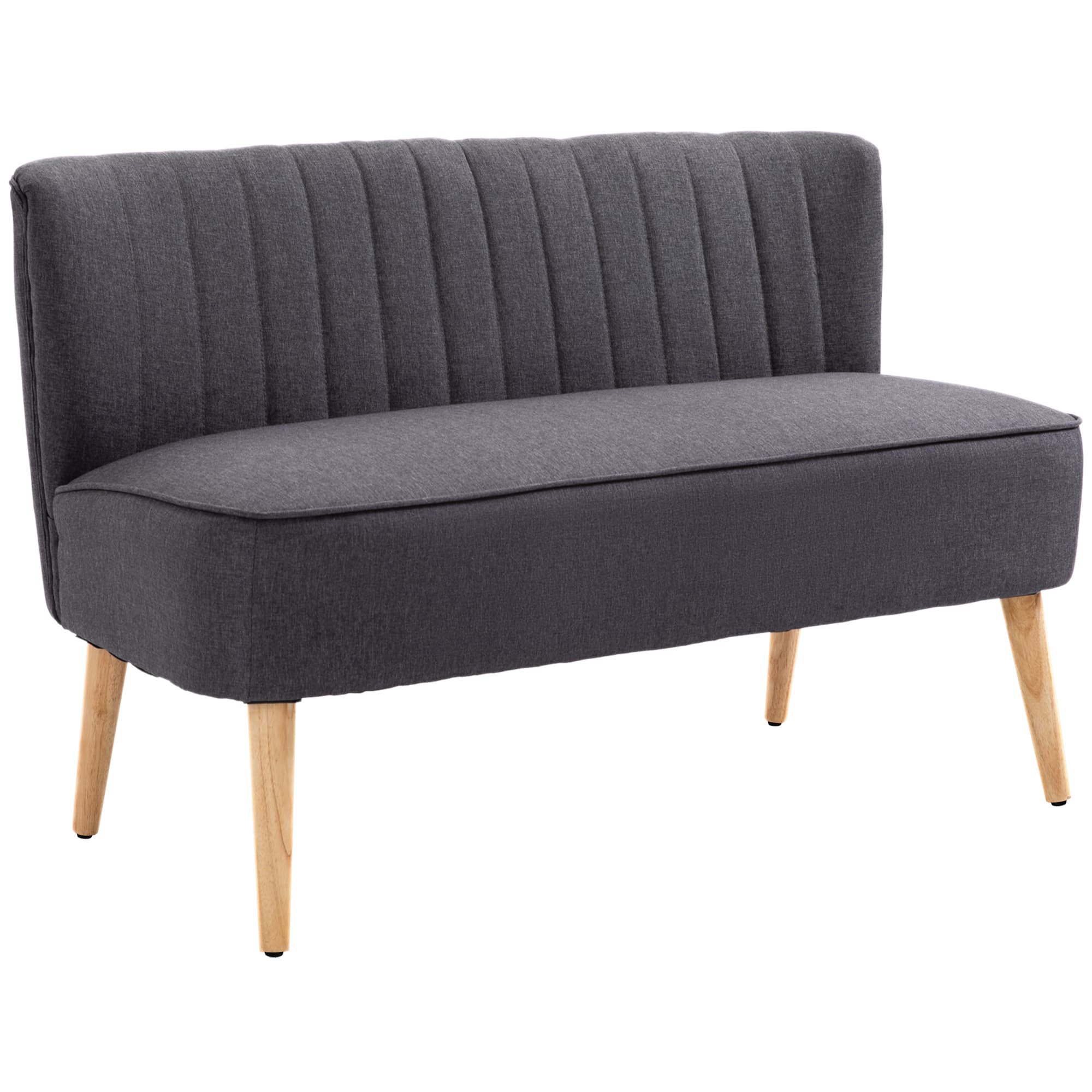 HOMCOM Canapea 2 Locuri din Material Textil fără Brațe cu Cusături, Canapea Compactă Modernă cu Picioare din Lemn de Cauciuc pentru Living,