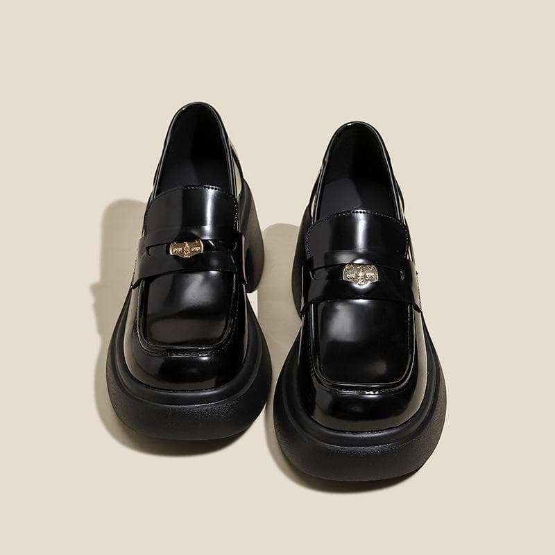 Versiune din piele de vacă, cu platformă, din piele, cu toc înalt, pantofi mici din piele, pentru femei, British Black Muffin, cu toc gros,