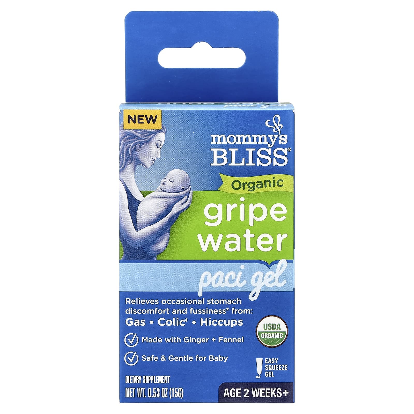 Bucuria Mamei, Apă Organică pentru Colici, Gel pentru Suzetă, Cu 2 Săptămâni Mai Mare, 15g (0,53 oz)