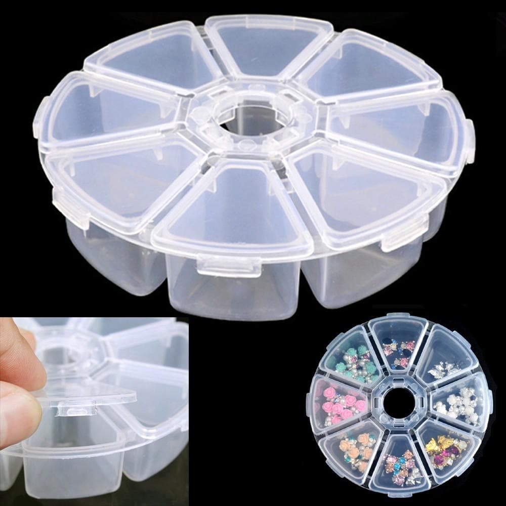 Container pentru bijuterii margele transparente 8 grile Nail Art cutie strasuri Cutie de depozitare goala