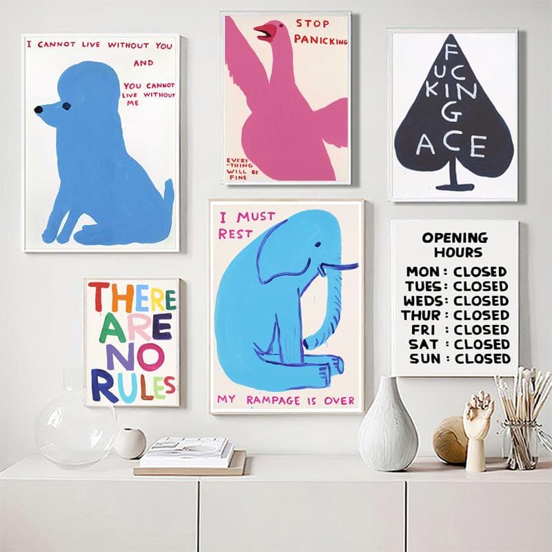 Abstract David Shrigley Banana Elephant Spades Imprimeuri artistice de perete Pictură pe pânză Poster nordic Poze de perete pentru decorarea